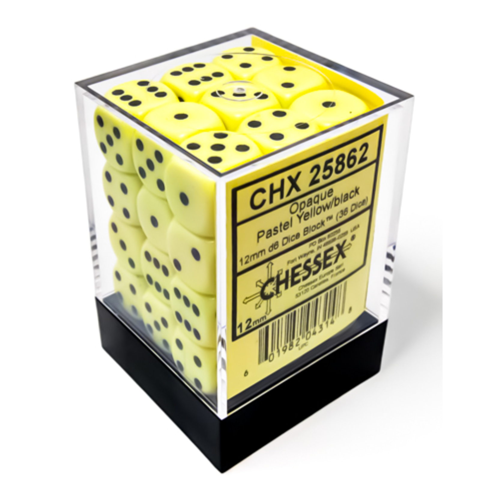 Chessex Opaque 12mm Pastel Yellow/Black 36d6