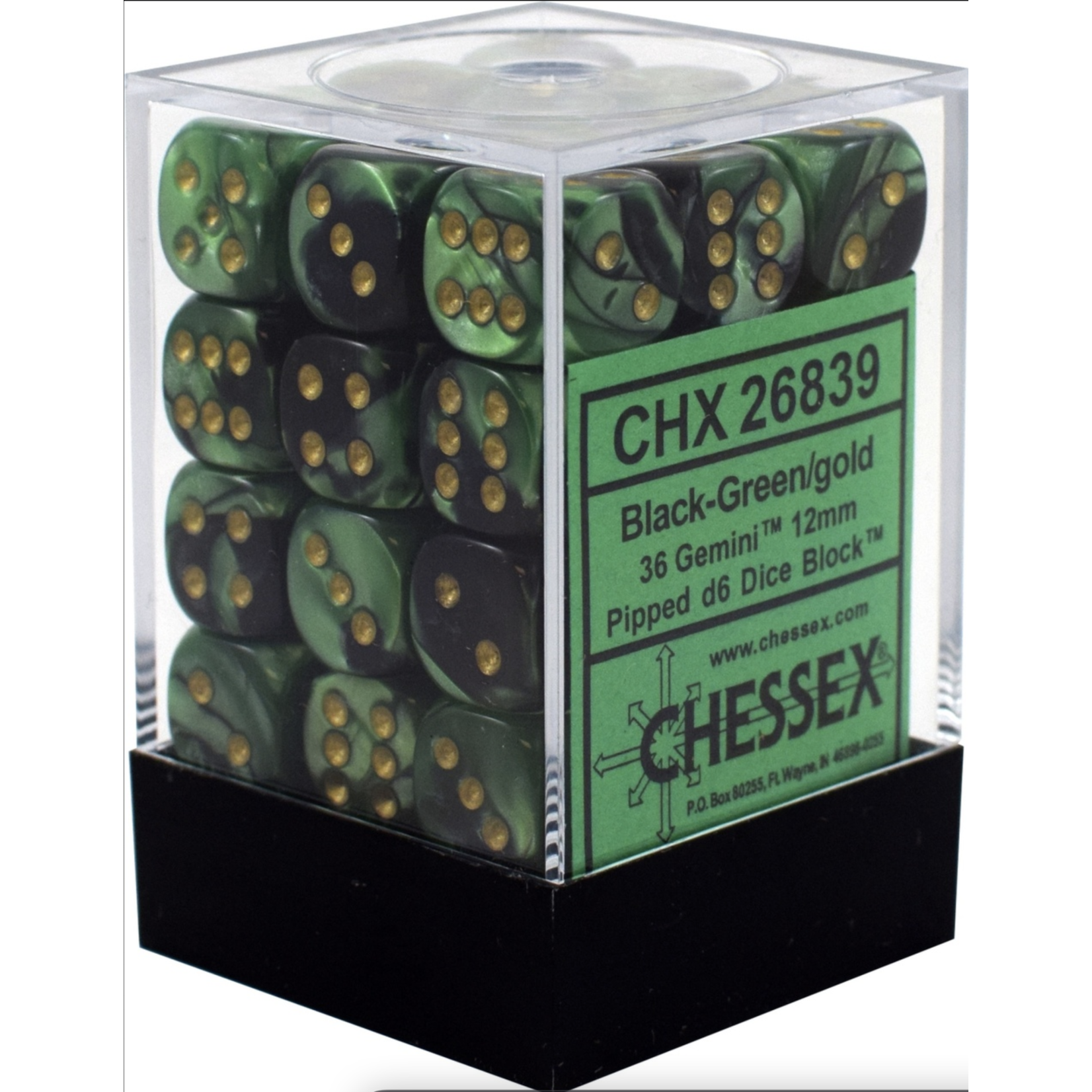 Chessex Gemini 12mm d6 Black-Green gold (36)