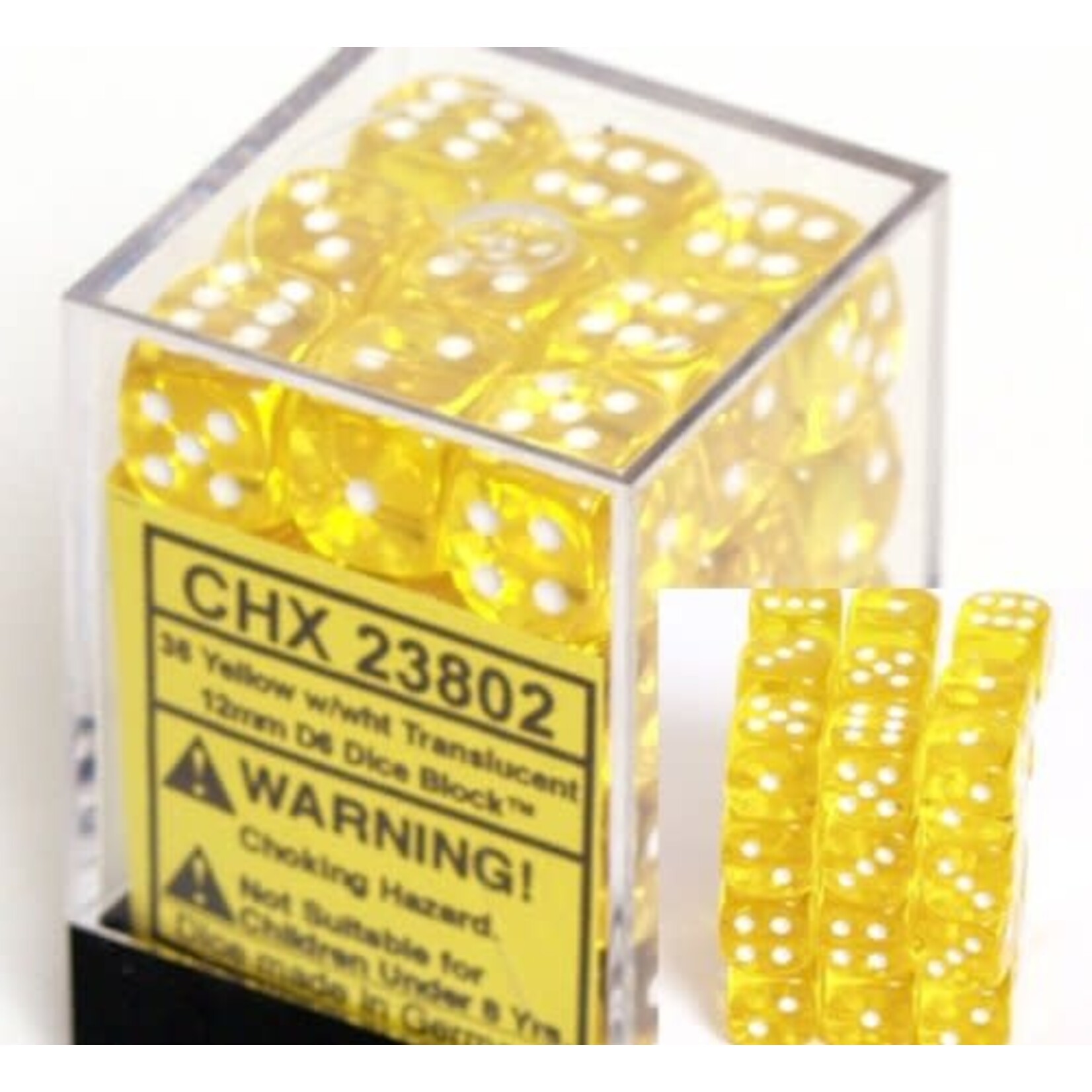 Chessex Translucent 12mm d6 Yellow white Dice (36)