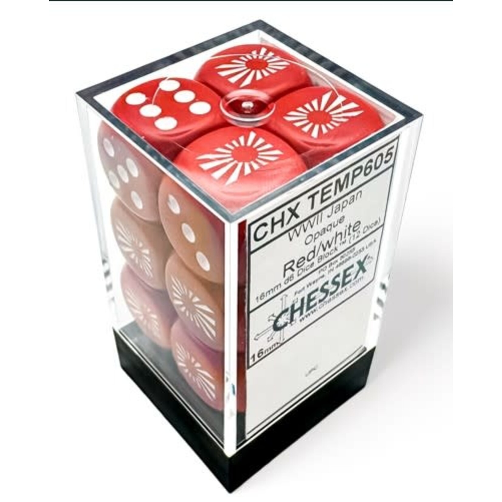 Chessex WW2 Japan Opaque Red White 16mm d6 Dice Block