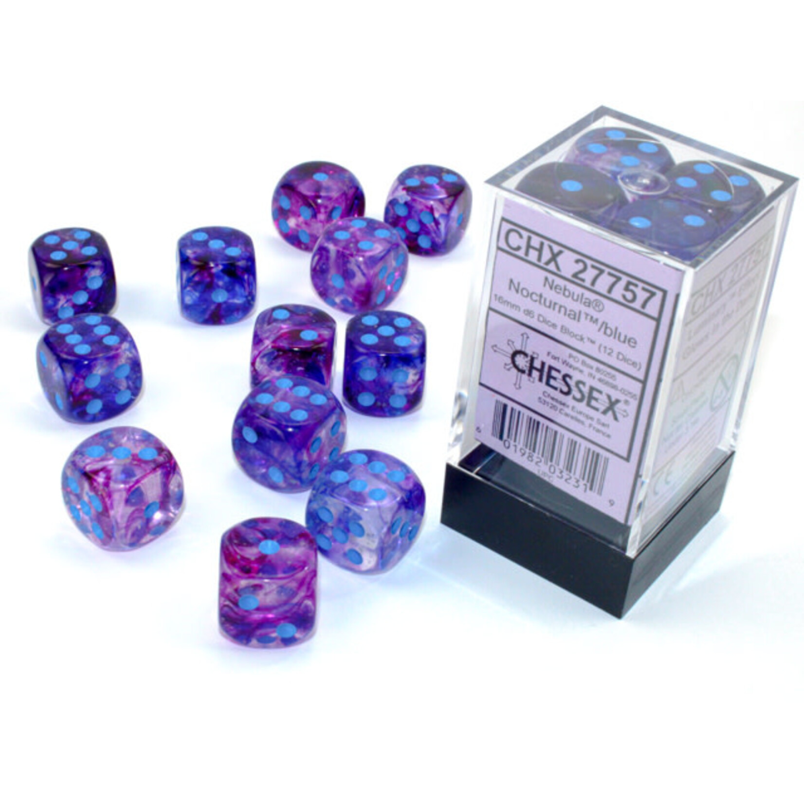 Chessex Nebula 16mm d6 Nocturnal/blue Luminary Dice Block (12 dice)