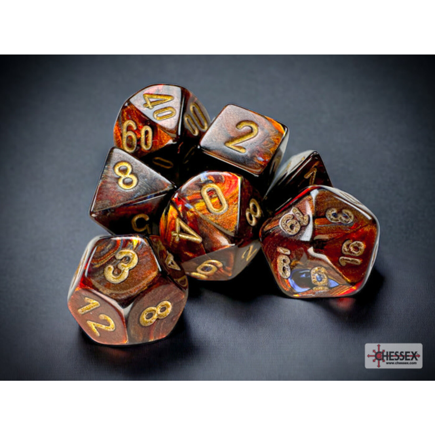 Chessex Scarab Mini Blue Blood Gold 7 die Set