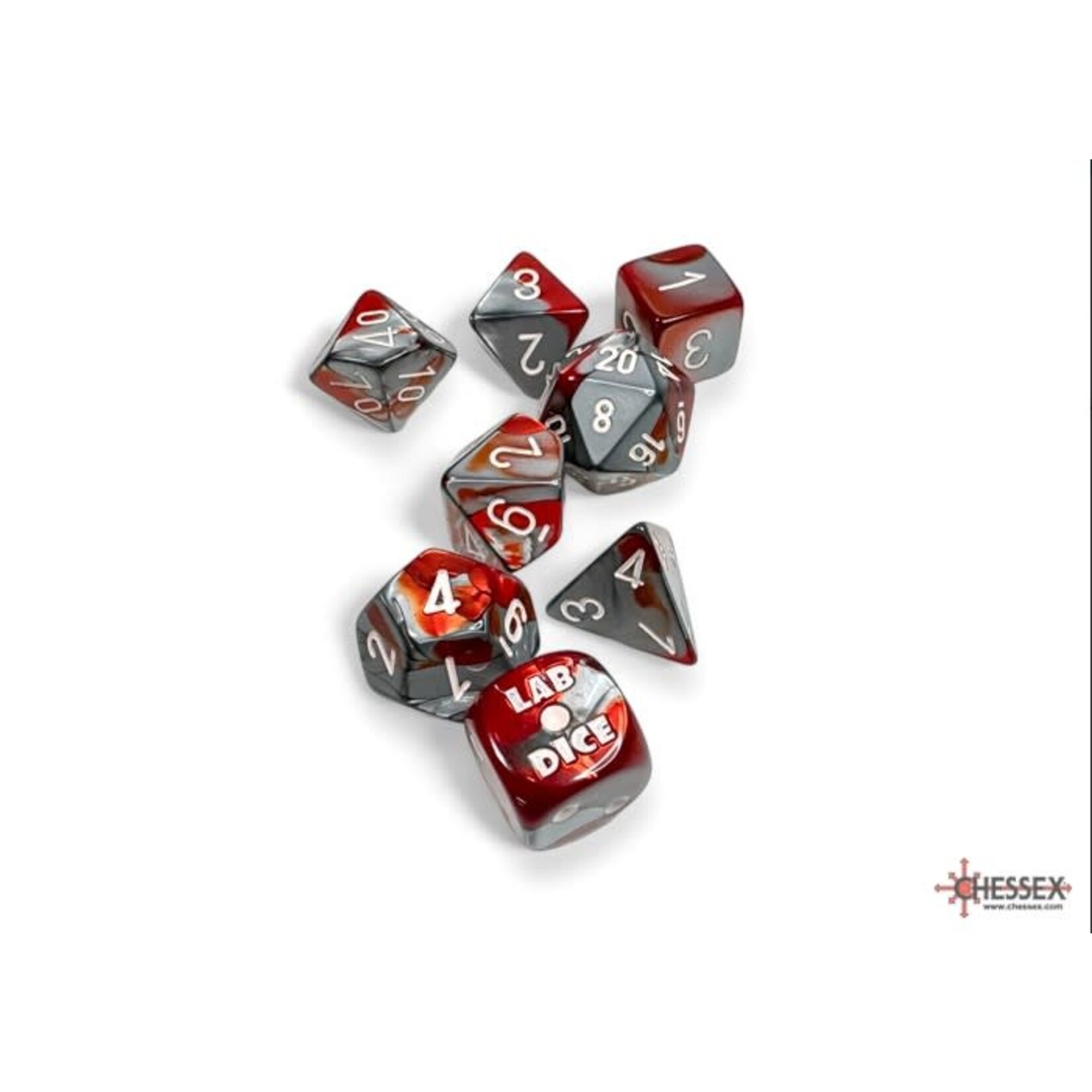 Chessex Lab Dice 8 Gemini Red-steel/White 7 die set