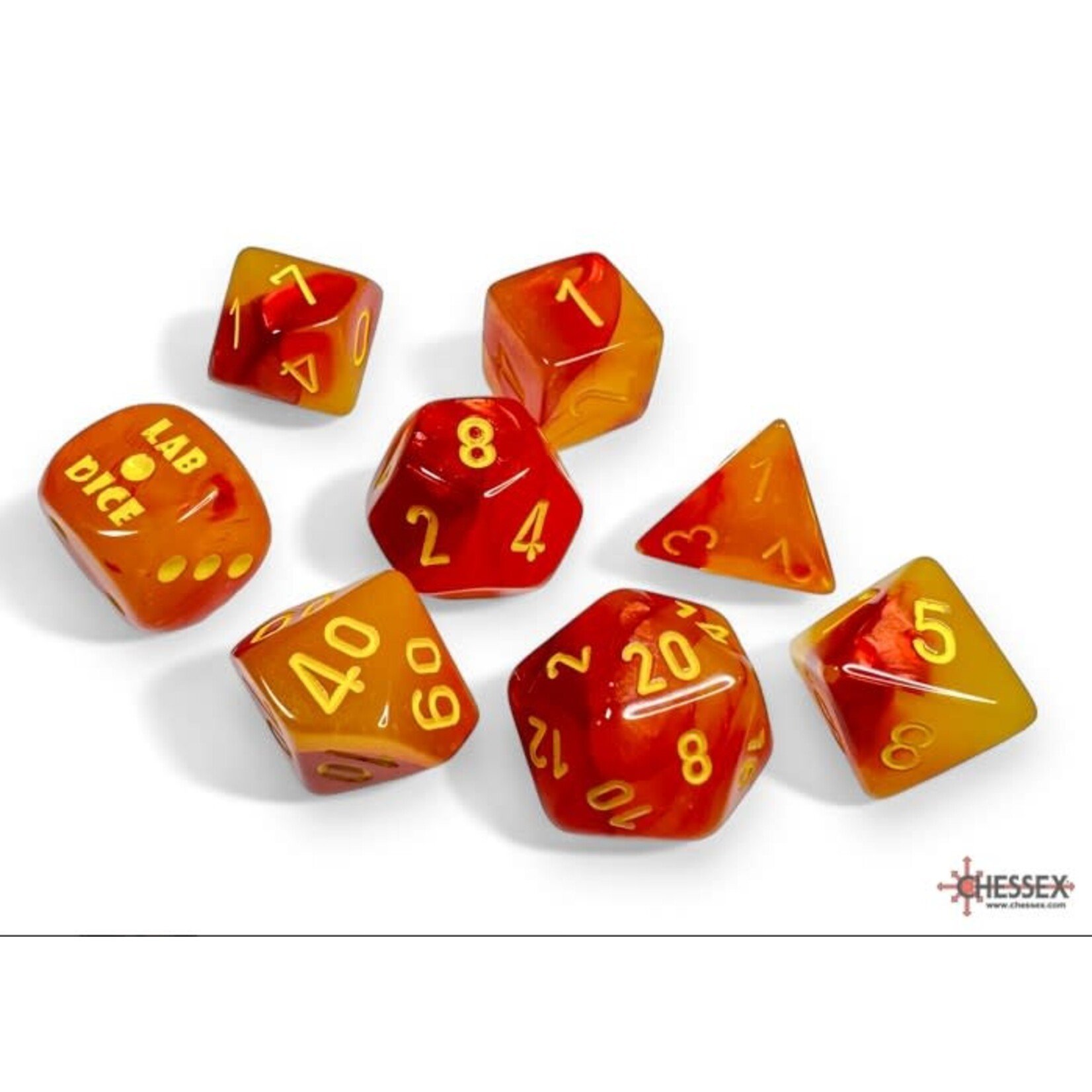 Chessex Lab Dice 8 Gemini Gellow Red/Yellow 7 die set