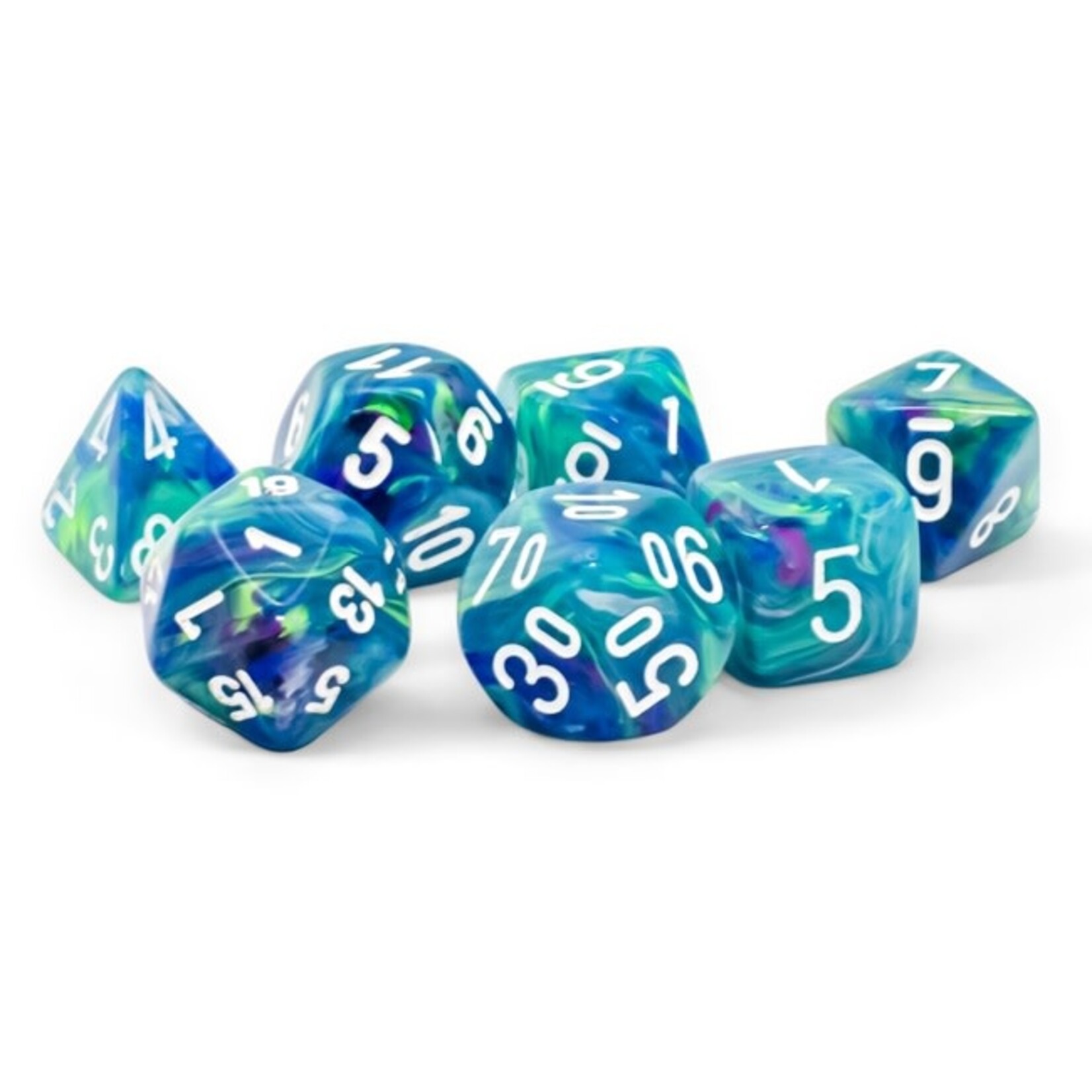 Chessex Festive: Mega-hedral Waterlily/white 7-Die Set