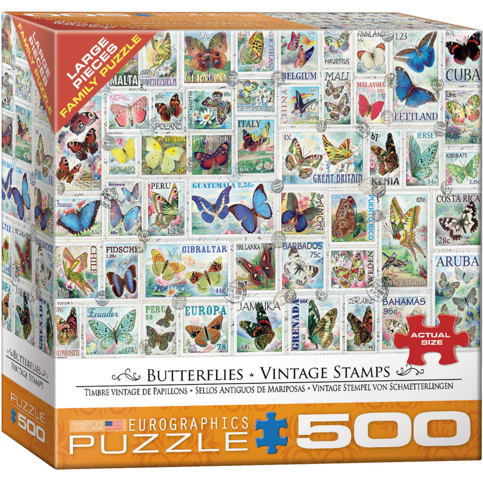 EuroGraphics Butterflies Vintage Stamps 500pc