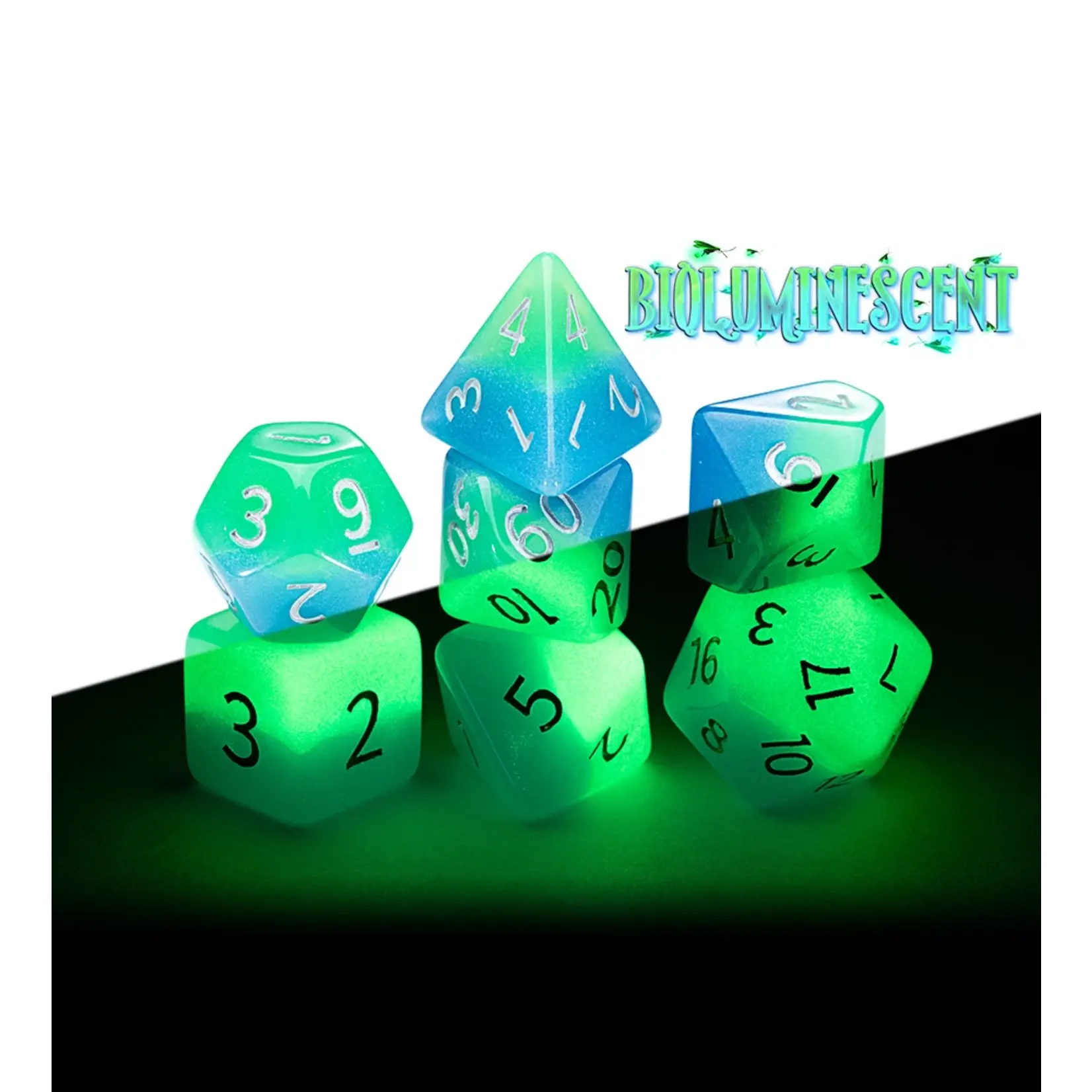 Gate Keeper Games Radiant Dice (Glow in the Dark) - 'Bioluminescent' 7-Die Set