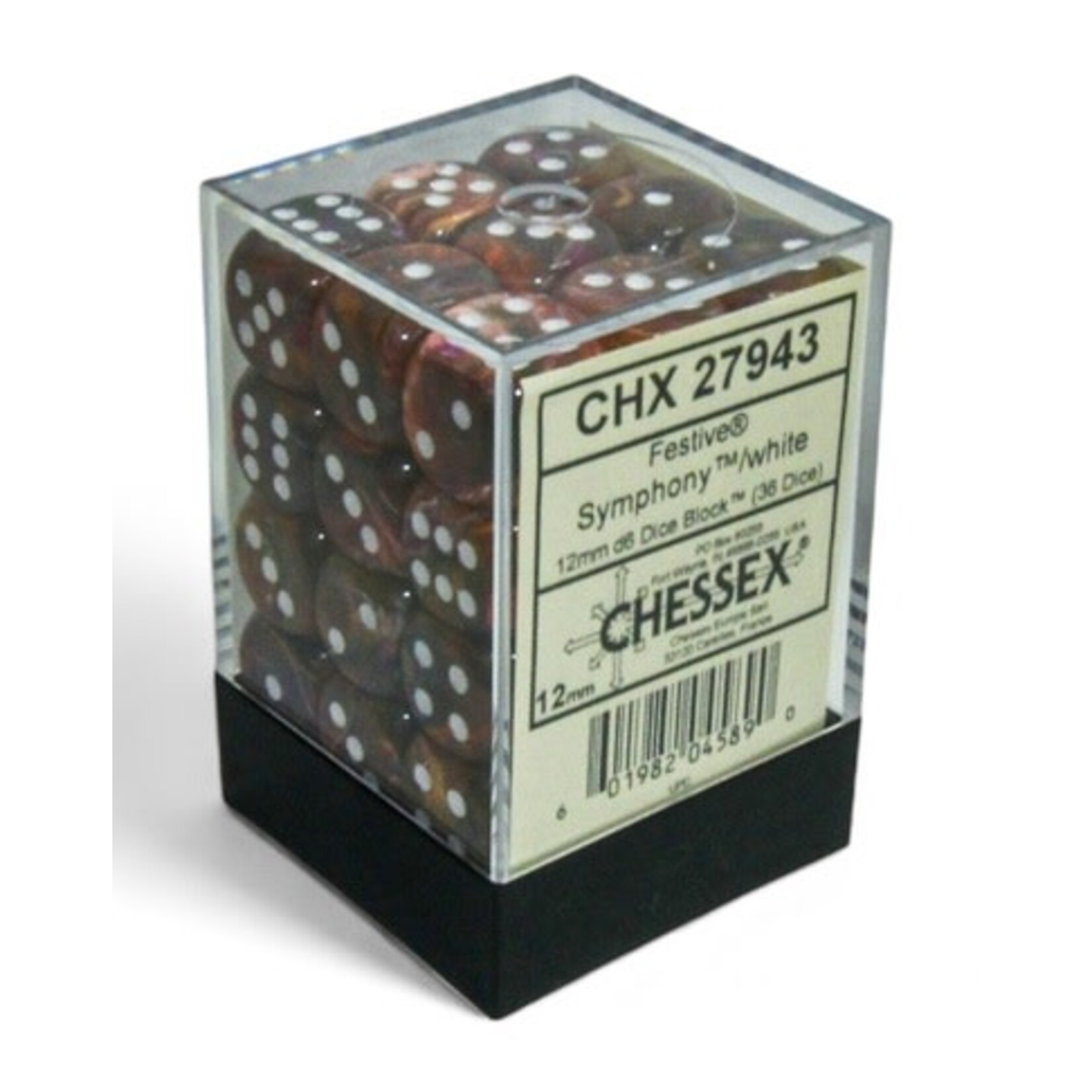 Chessex Festive 12mm d6 Symphony/white Dice Block (36 dice)