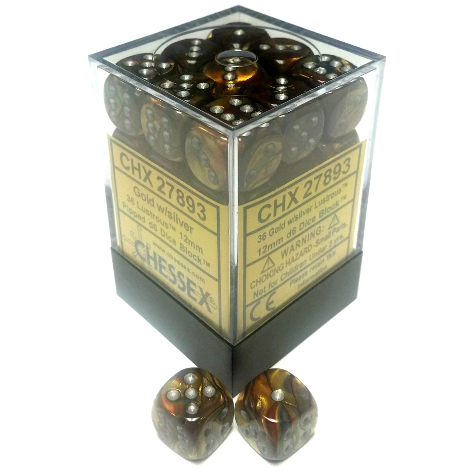 Chessex Lustrous 12mm D6 Gold/Silver/Black (36)
