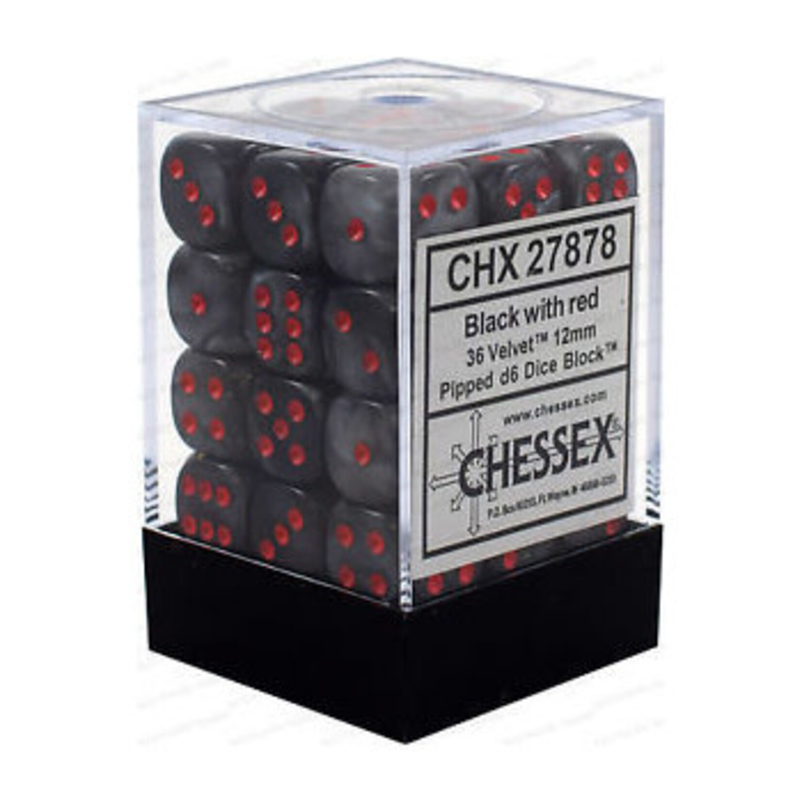 Chessex Velvet: 12mm D6 Black/Red (36)