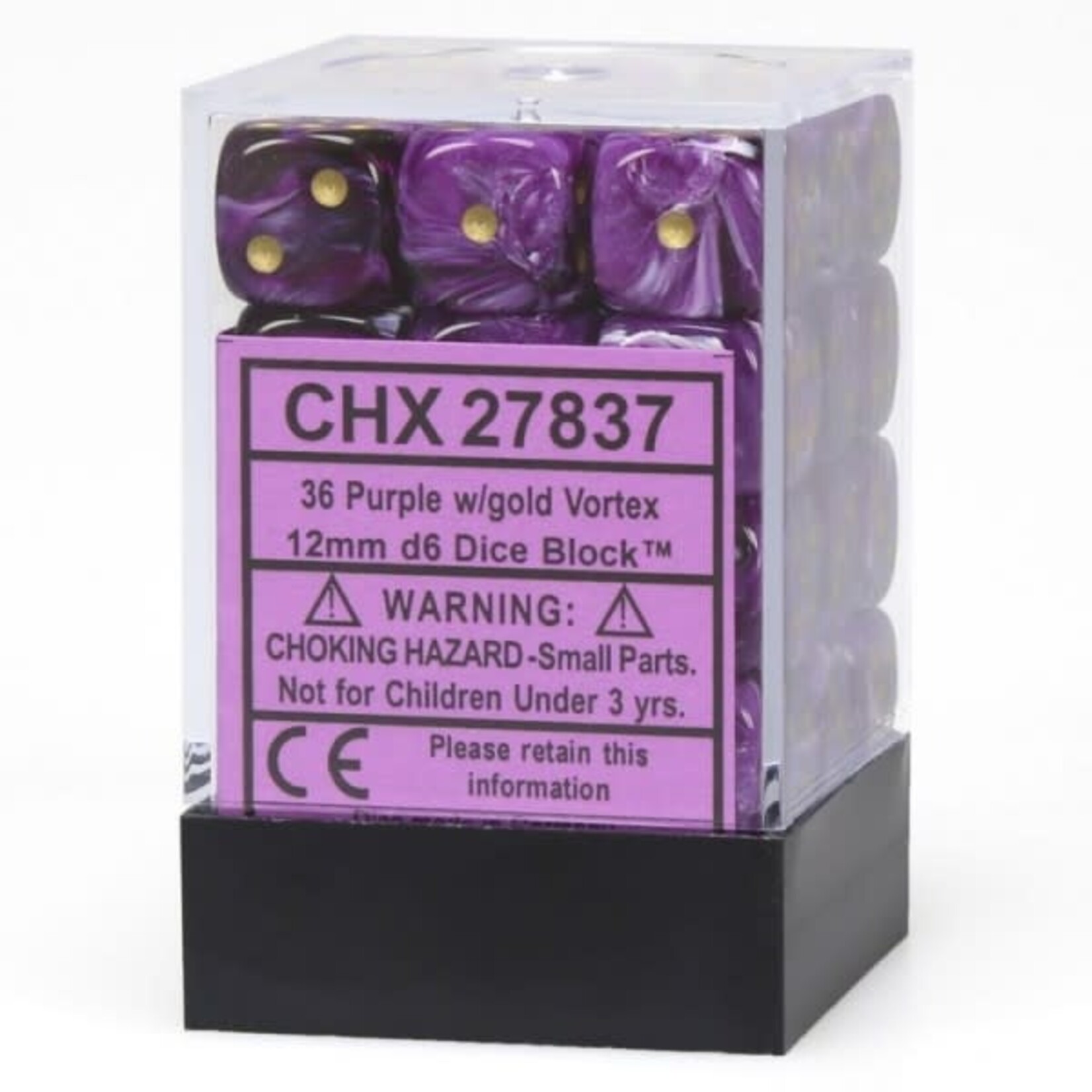 Chessex Vortex: 12mm D6 Purple/Gold/Black (36)