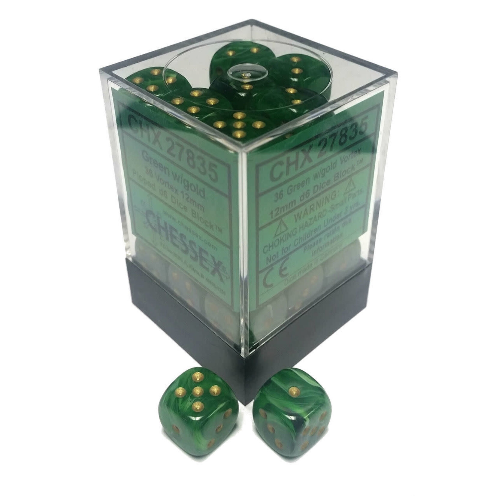 Chessex Vortex: 12mm D6 Green/gold (36)