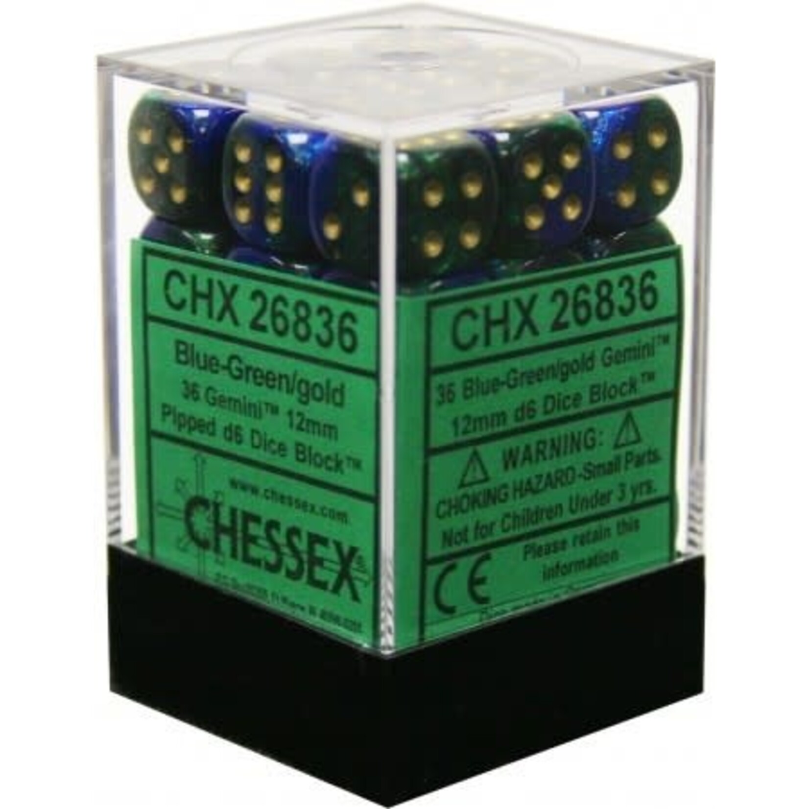 Chessex Gemini 3: 12mm D6 Blue-Green Gold/Black (36)