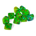 Chessex Gemini: Plasma Green-Teal/orange Luminary Set of Ten d10s