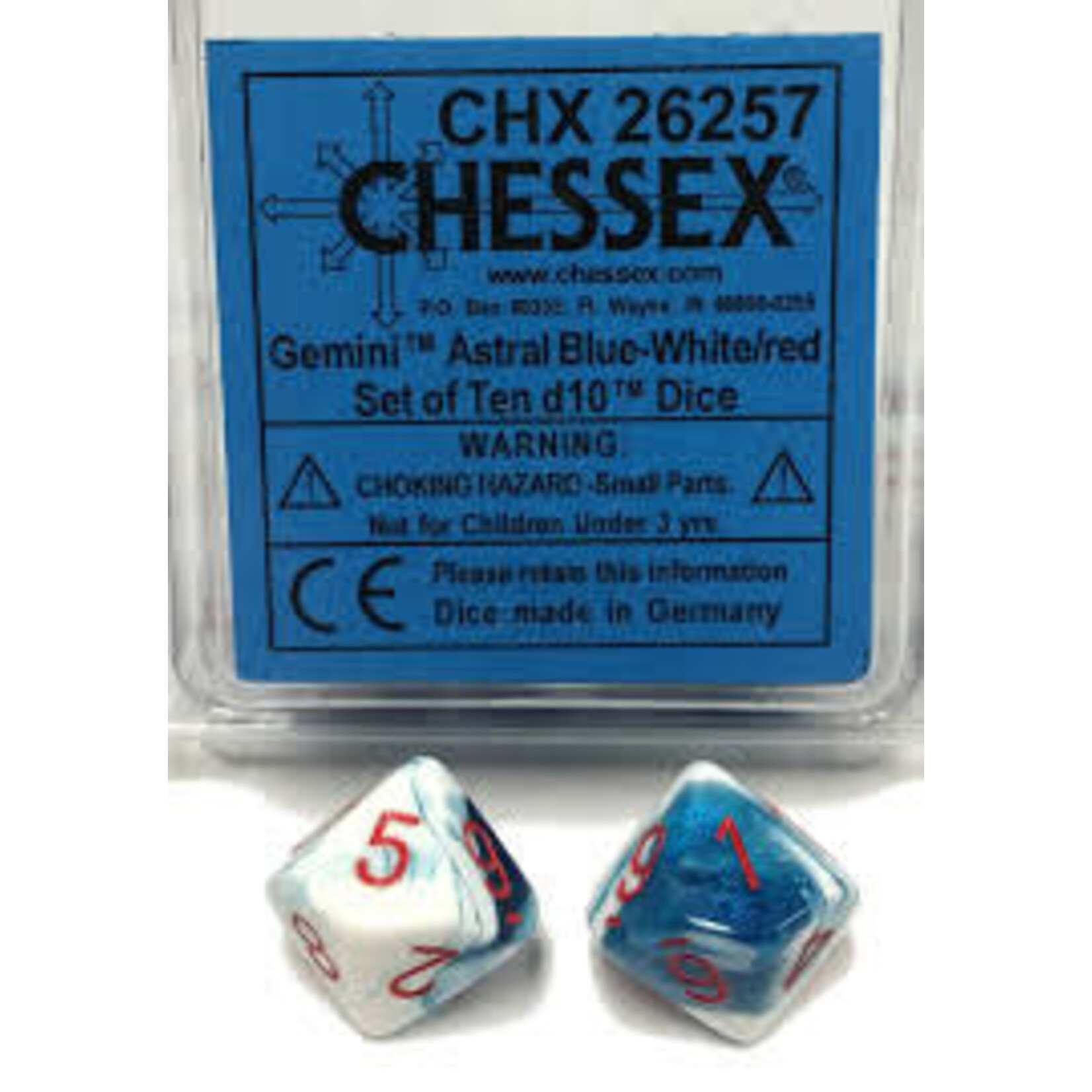 Chessex Gemini 7: Poly D10 Astral Blue/White/Red (10)