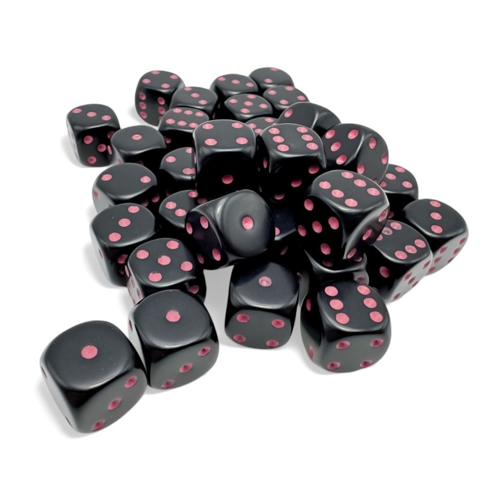 Chessex Opaque: 12mm d6 Black/pink Dice Block (36 dice)
