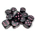 Chessex Opaque: 16mm d6 Black/pink Dice Block (12 dice)
