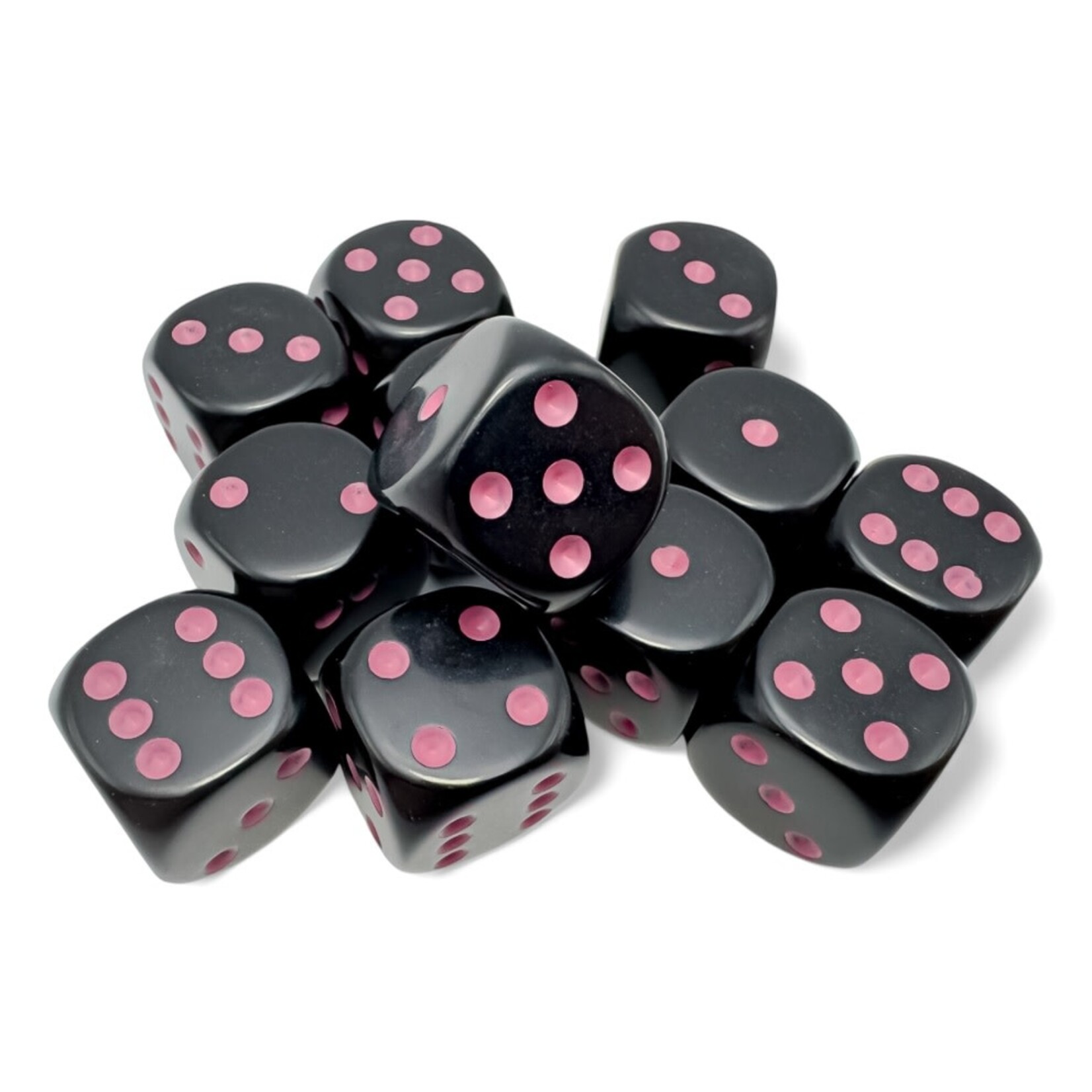 Chessex Opaque: 16mm d6 Black/pink Dice Block (12 dice)