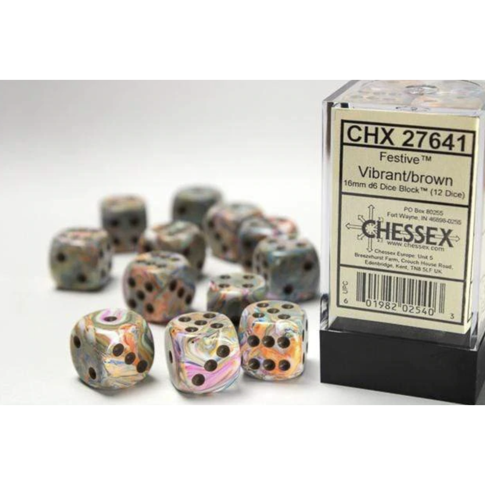 Chessex Festive Vibrant/brown 16mm d6 (12)