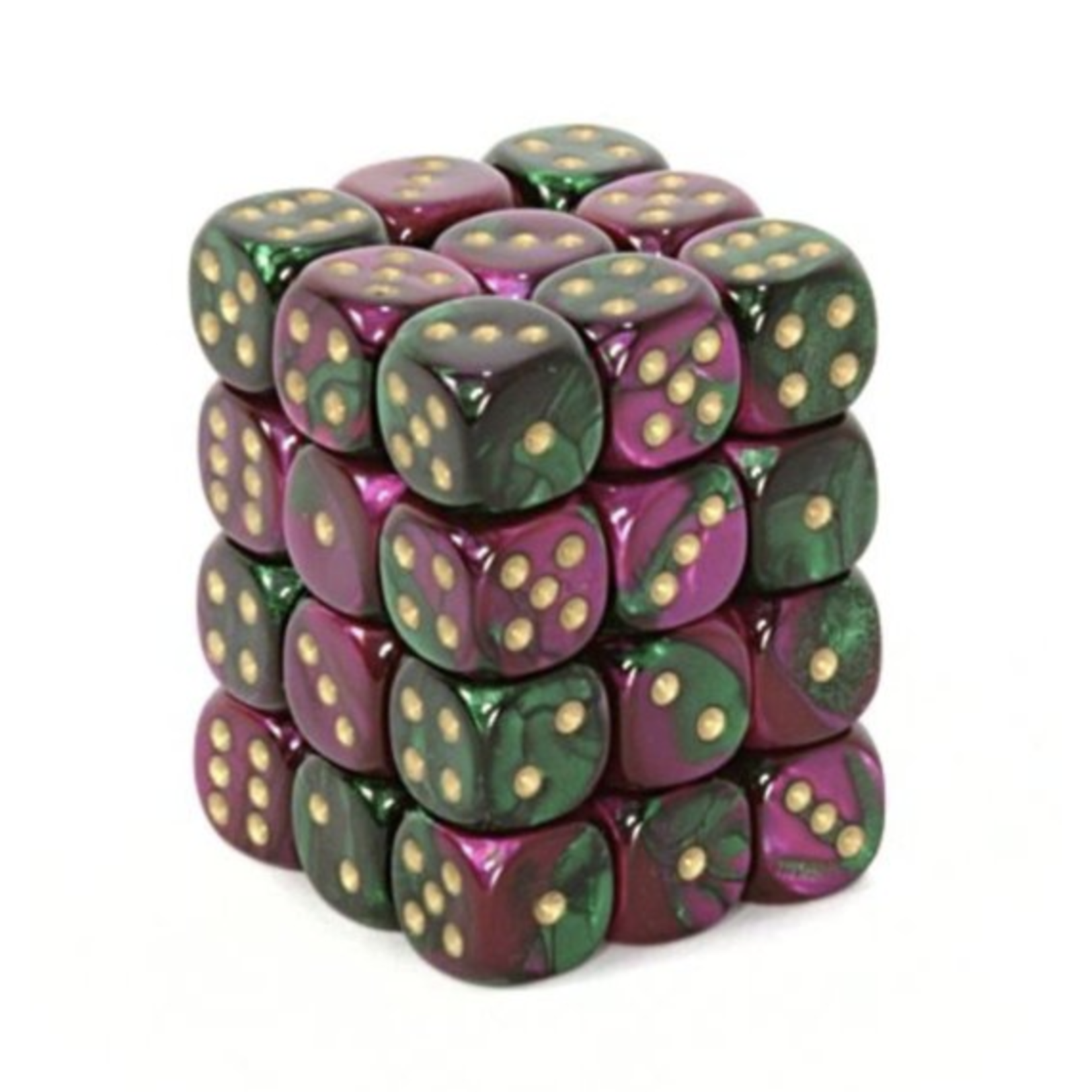 Chessex Gemini Green Purple Gold 12mm d6 (36)