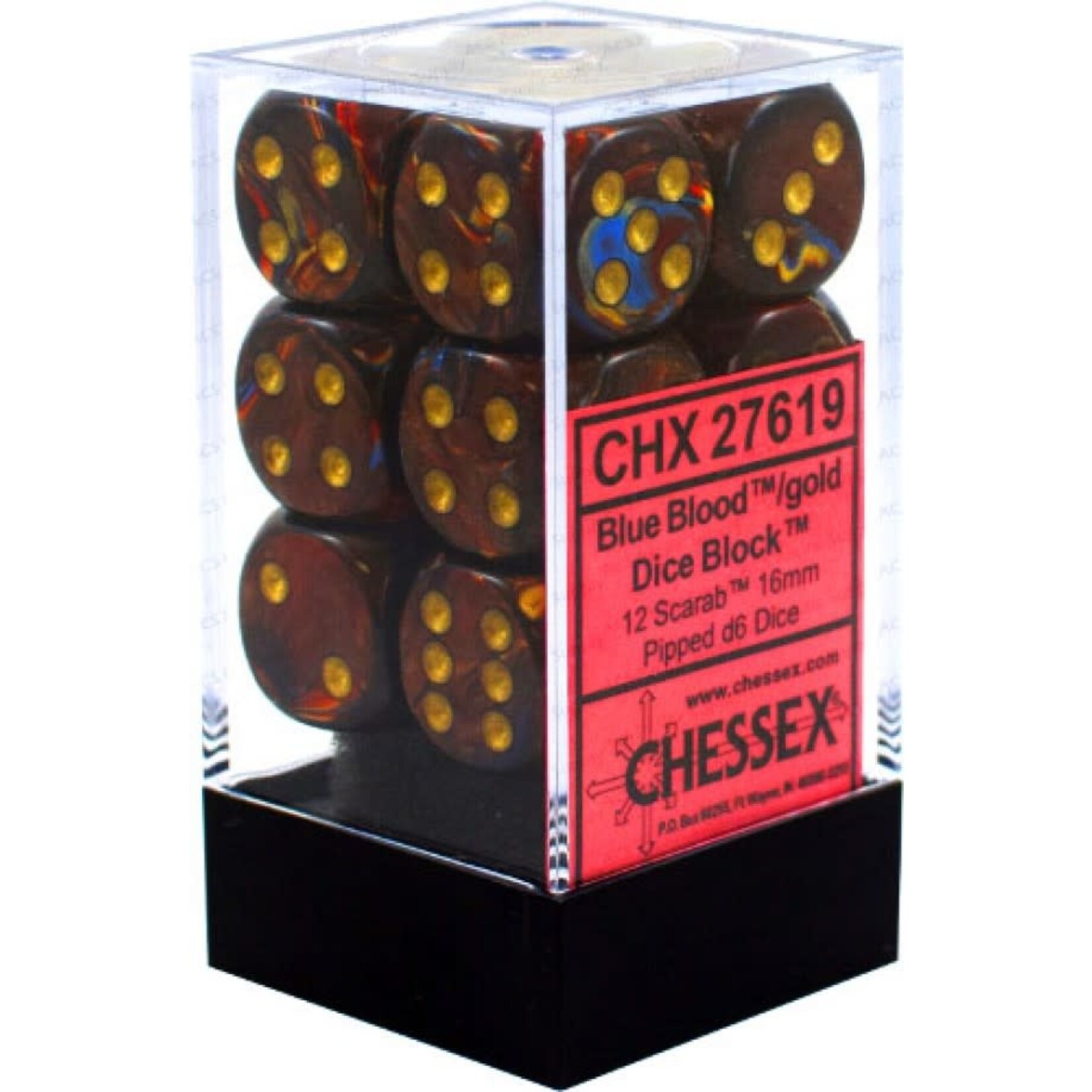 Chessex Scarab Blue Blood Gold (12) 16mm D6