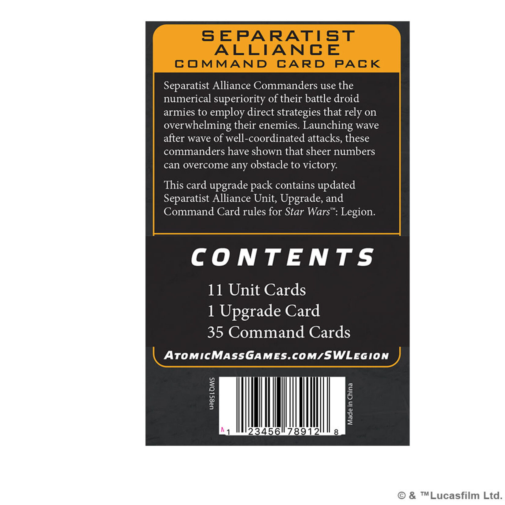 Atomic Mass Games Star Wars Legion Separatist Alliance Command Card Pack