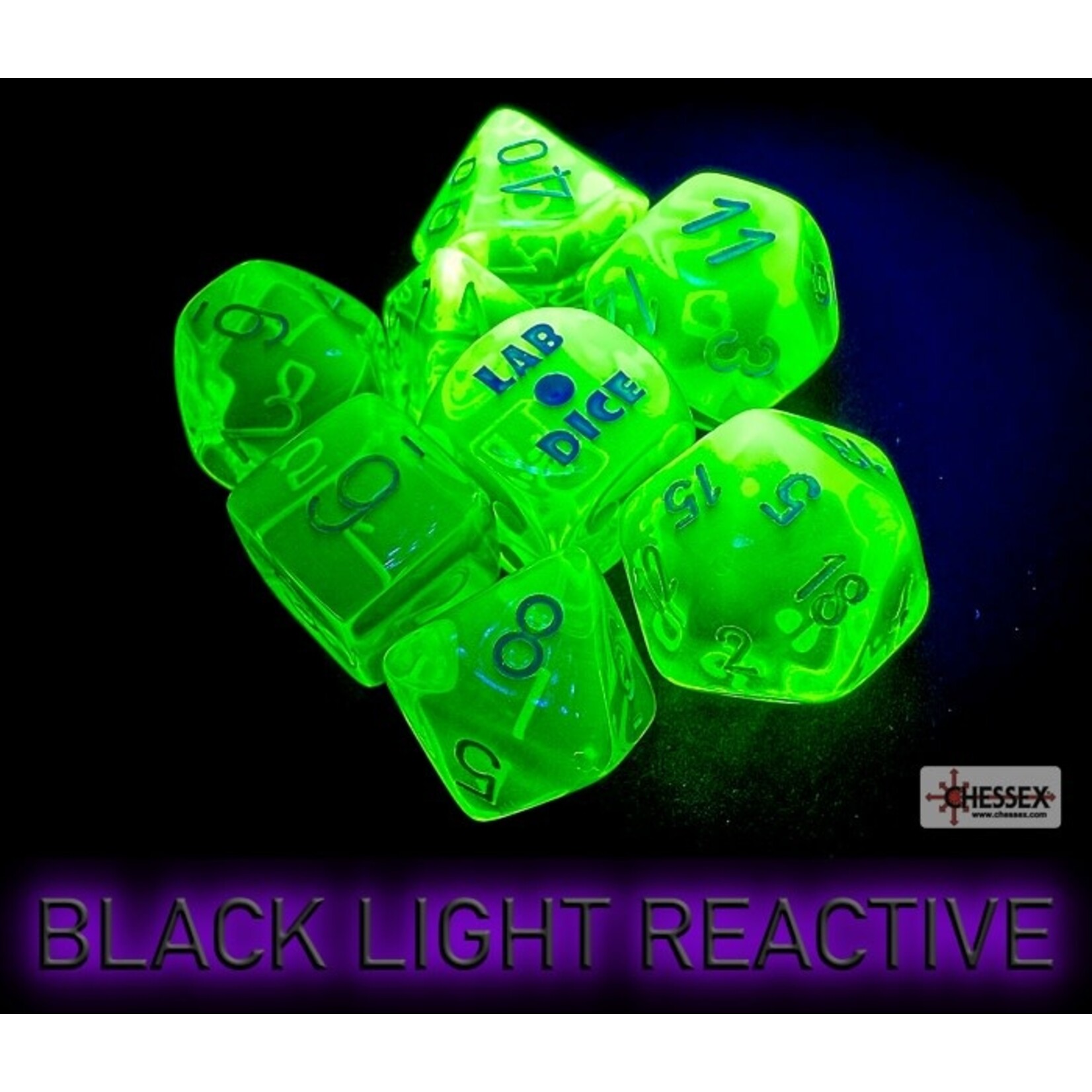 Chessex Lab Dice 6 Translucent Rad Green/White 7 die set