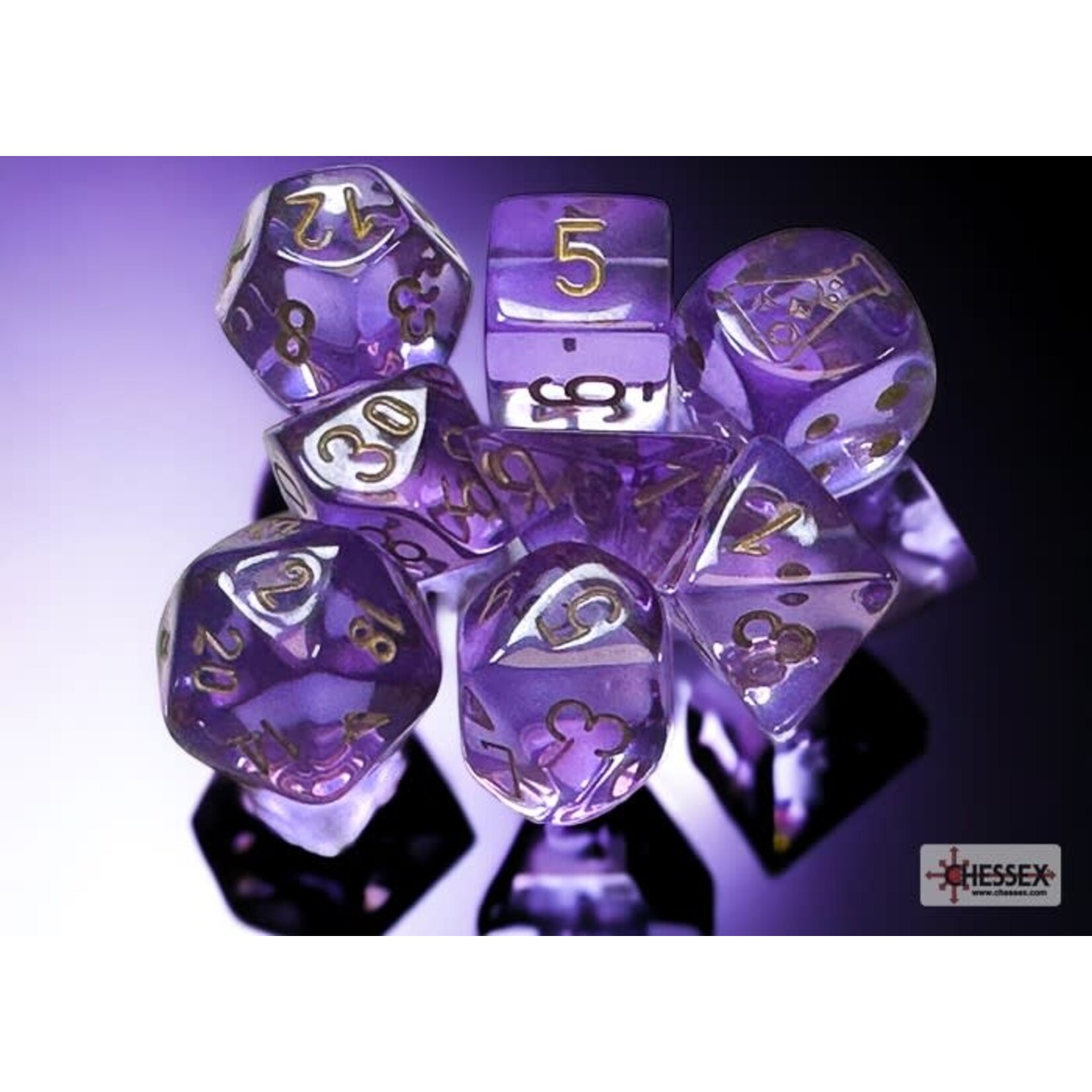 Chessex Lab Dice 6 Translucent Lavender/Gold 7 die set