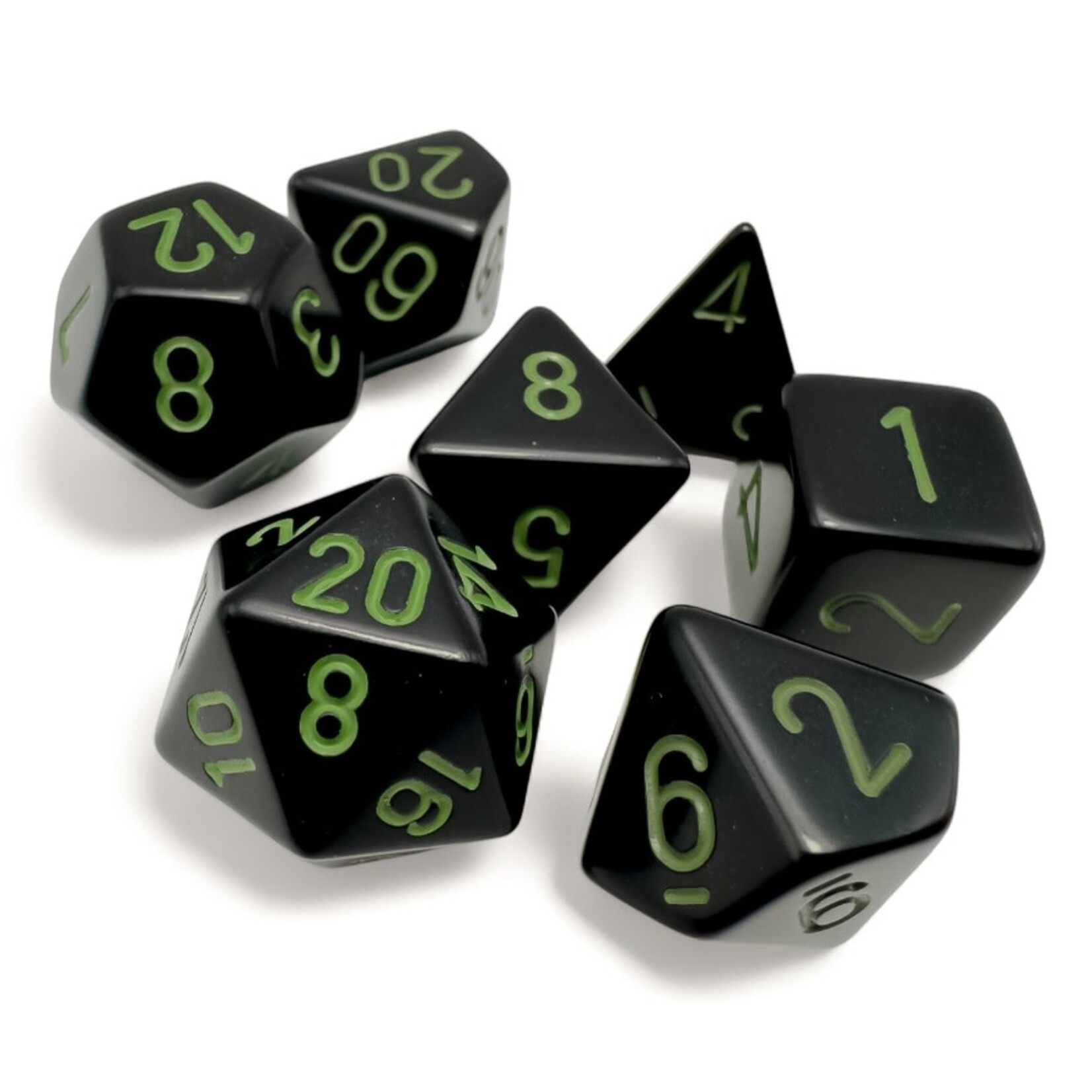 Chessex Opaque: Polyhedral Black/green 7-Die Set