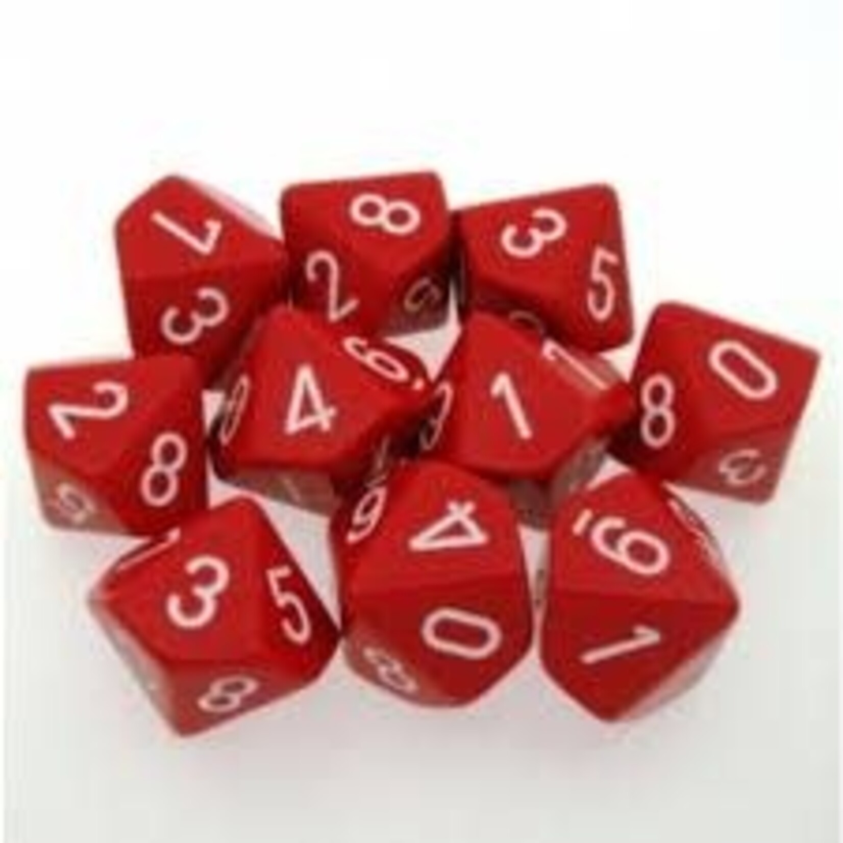 Chessex Opaque: Poly D10 Red/White (10)