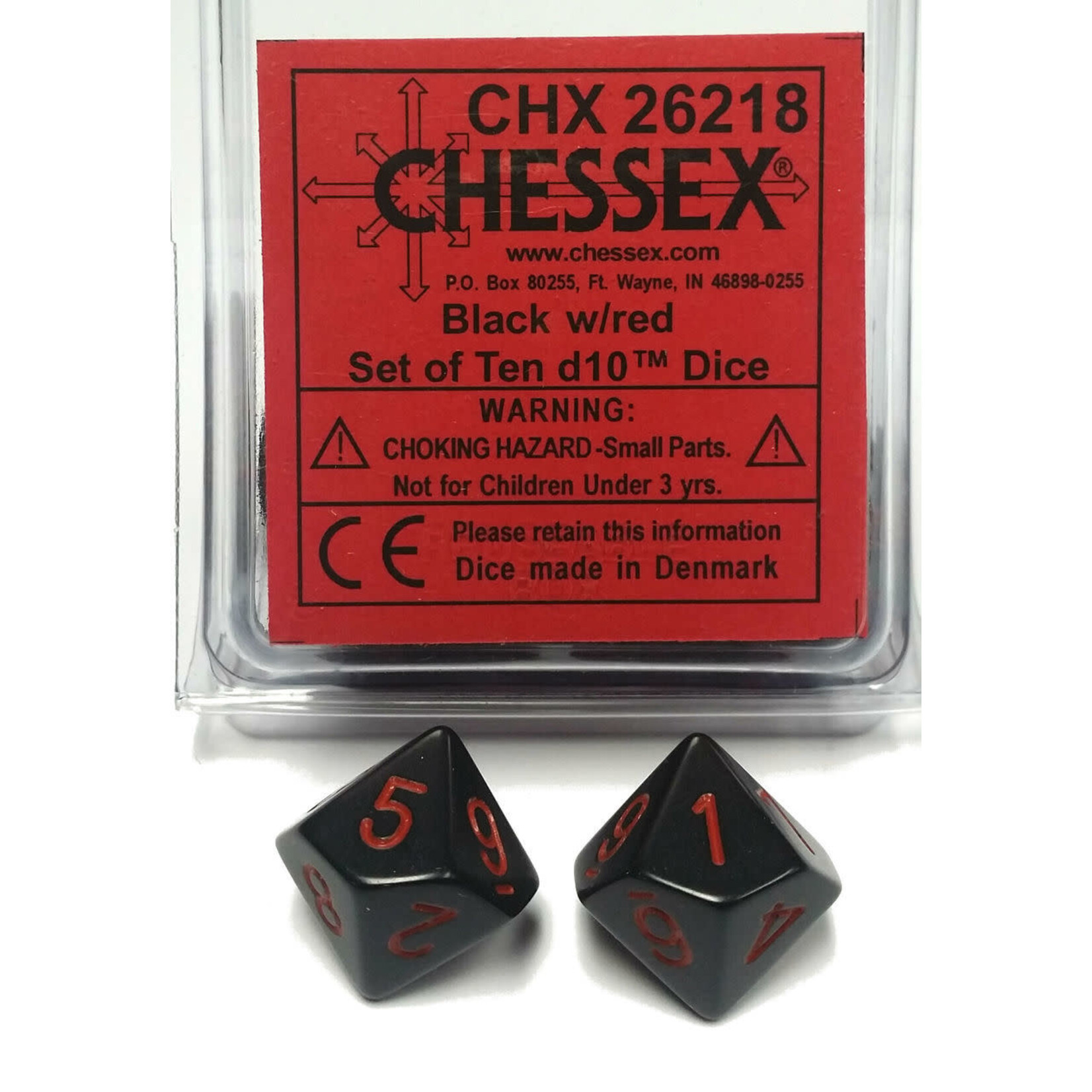 Chessex Opaque: Poly D10 Black/Red (10)