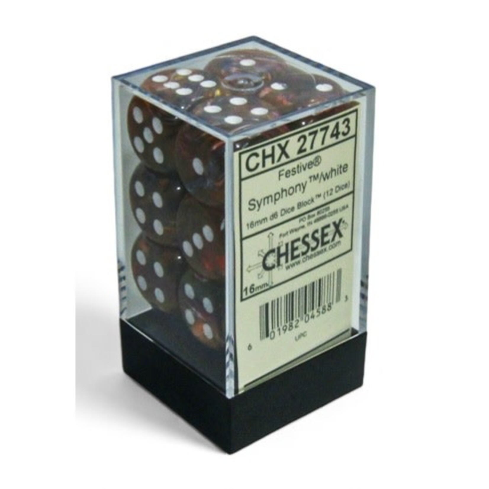 Chessex Festive: 16mm d6 Symphony/white Dice Block (12 dice)