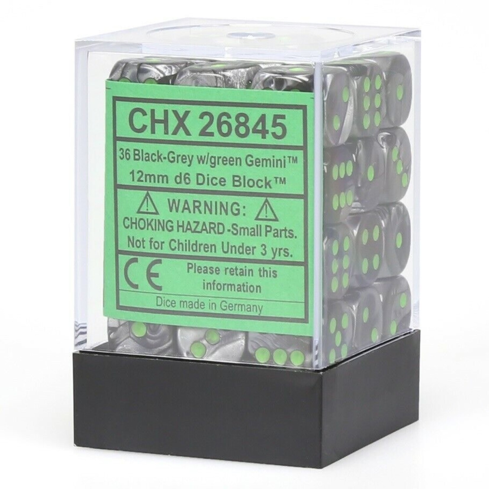 Chessex Gemini: 12mm D6 Black Gray/Green (36)