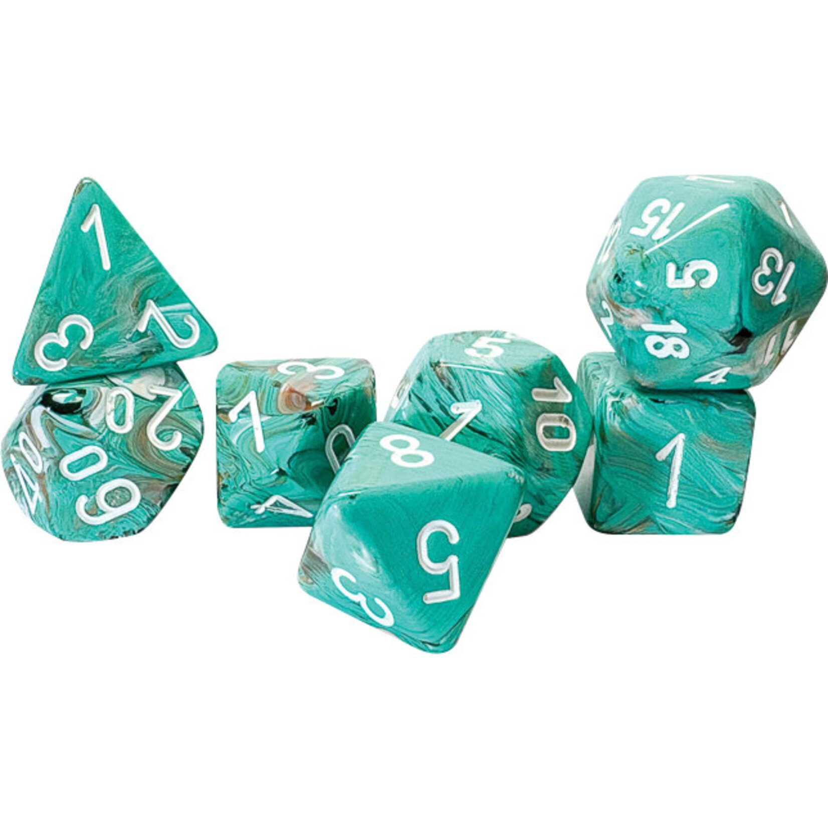 Chessex Marble: Mega-hedral Oxi-Copper/white 7-Die Set