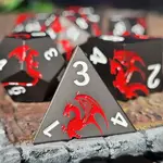 Forged Gaming Dragons Flight Matte Gun Metal Red Metal RPG Dice Set of 7