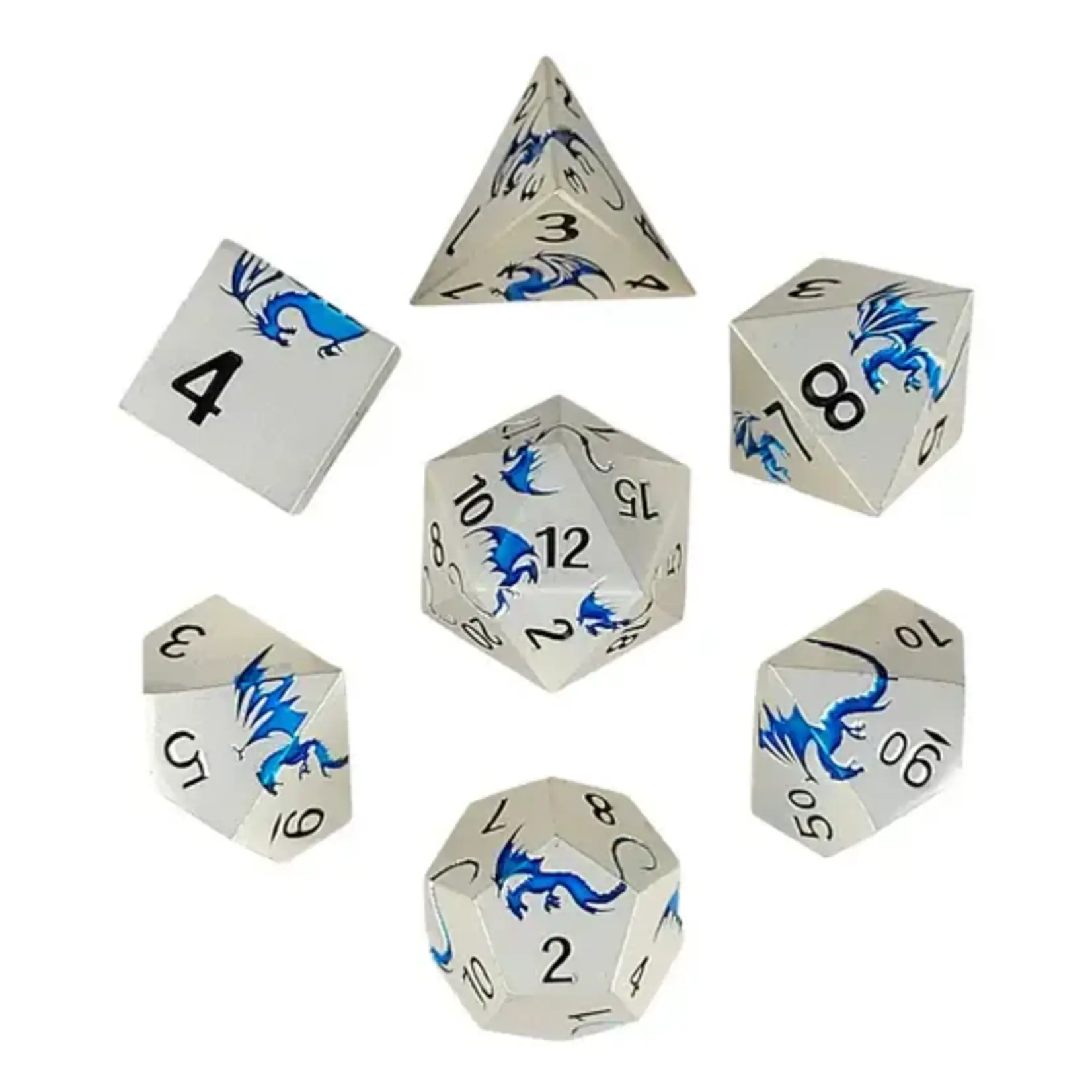 Forged Gaming Dragons Flight Matte Silver Blue Metal RPG Dice Set of 7