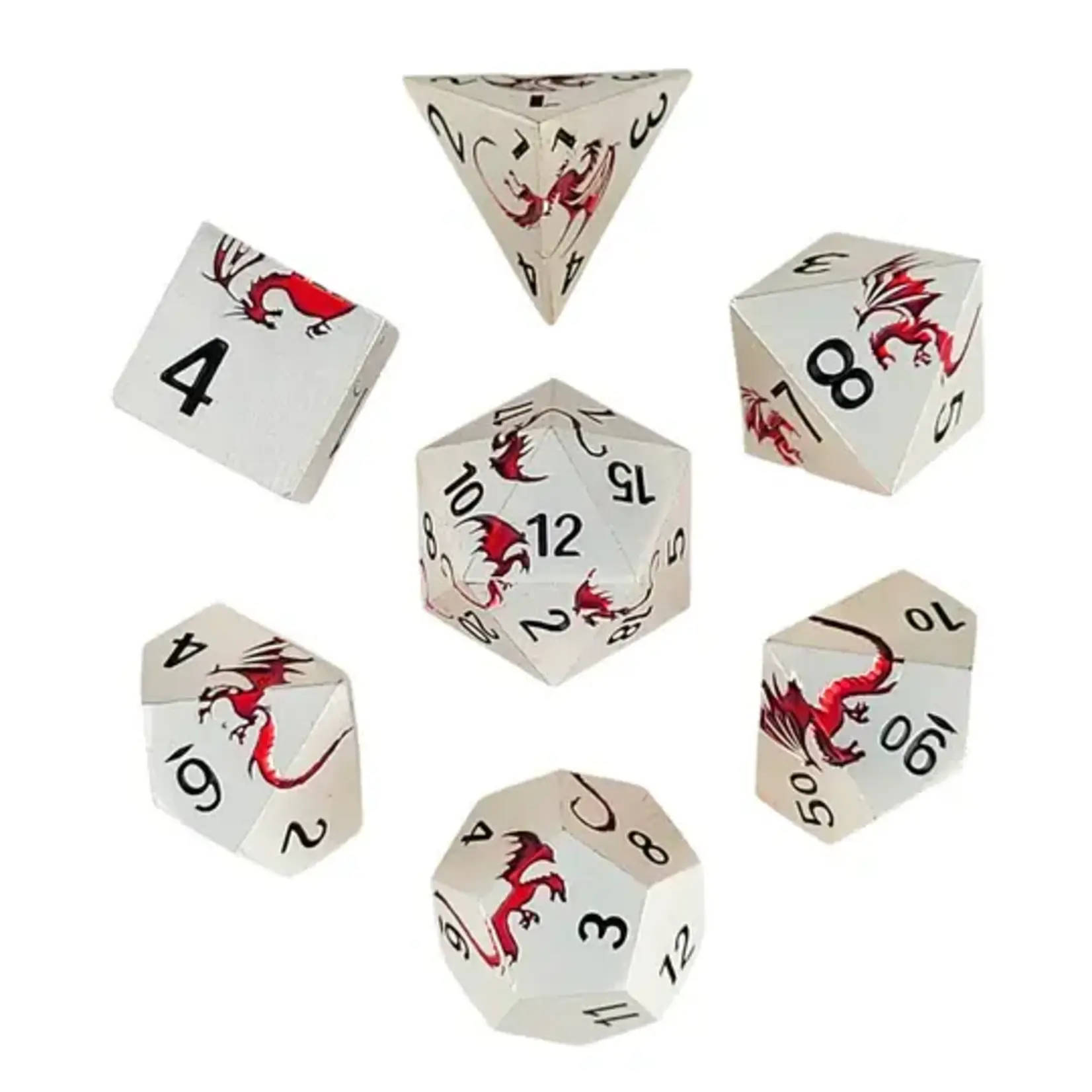 Forged Gaming Dragons Flight Matte Silver Red Metal RPG Dice Set of 7