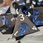 Forged Gaming Dragons Flight Matte Gun Metal Blue Glitter RPG Dice Set of 7