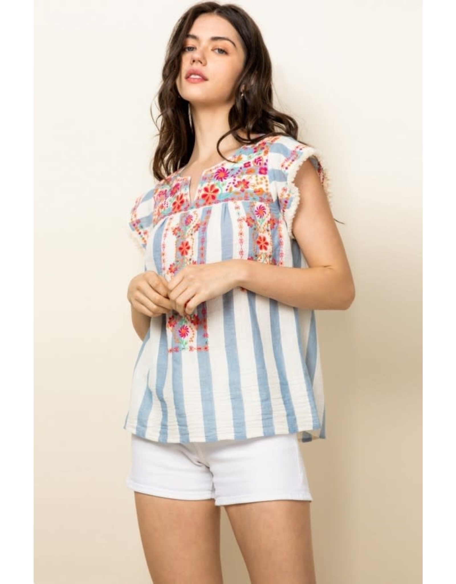 THML Esme - Striped embroidered top