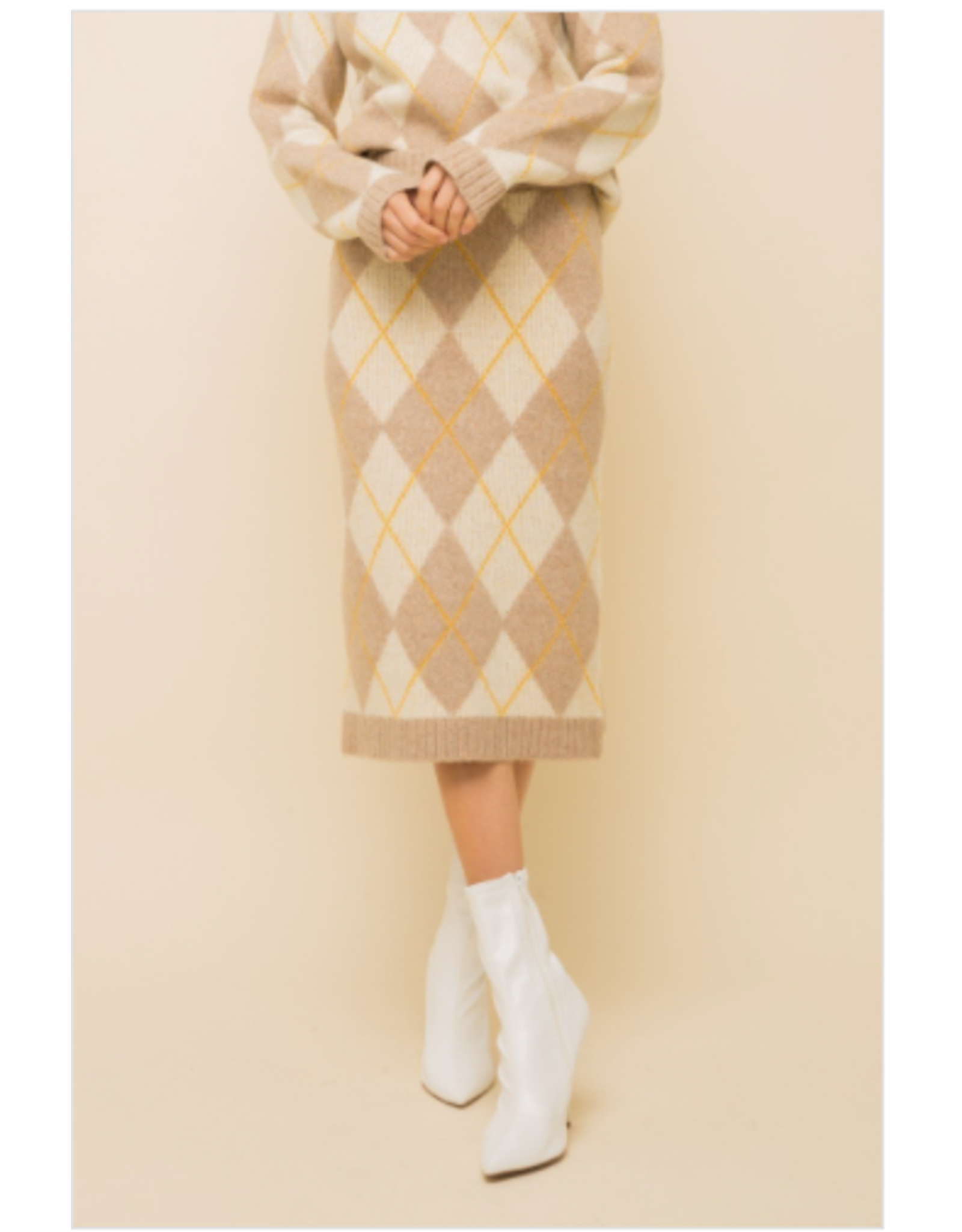 Birdie - Argyle print midi sweater skirt