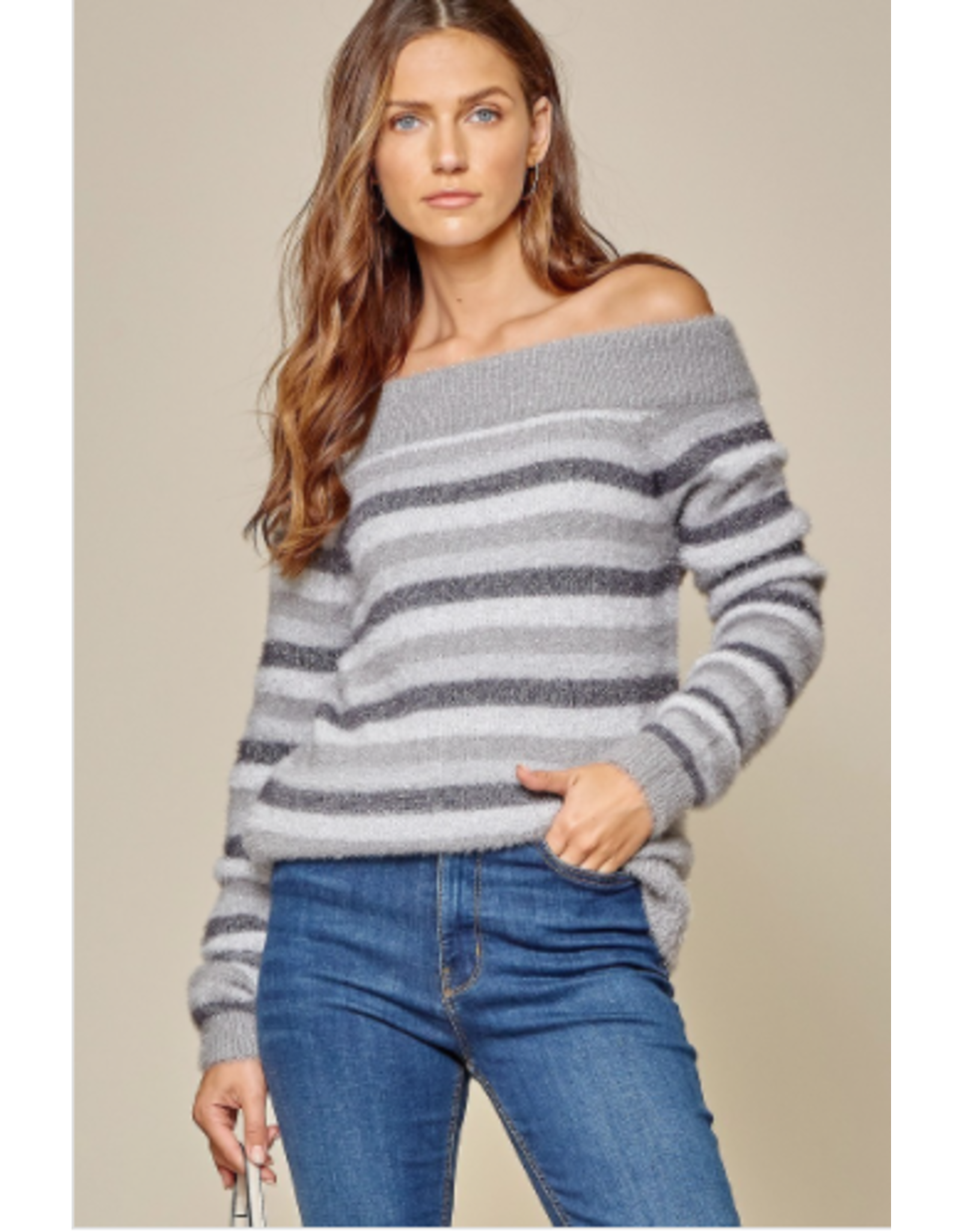 Monroe - Striped off the shoulder sweater
