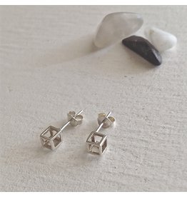 Pika & Bear Pika & Bear - QBERT Sterling silver hollow box cube earrings