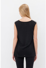 Vocal Vocal - Ribbed sleeveless top with bejeweled fringe (black)