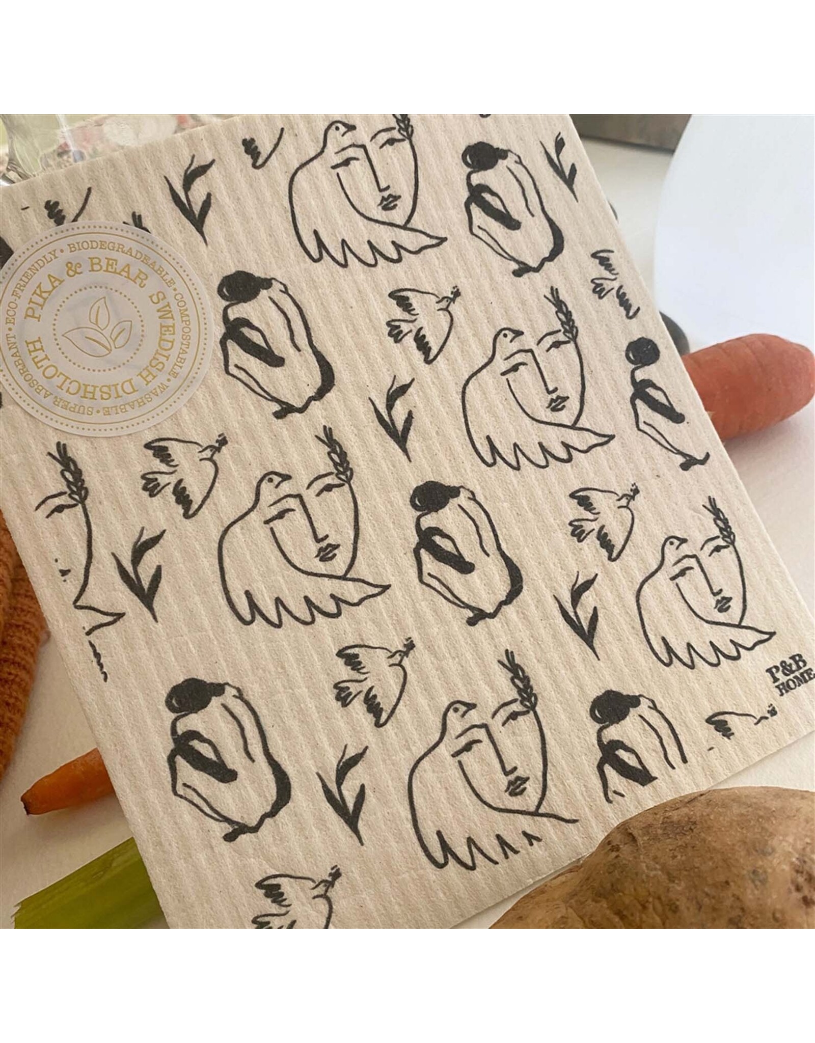 Pika & Bear Pika & Bear - Helene Femme Linework Design Swedish Dishcloth