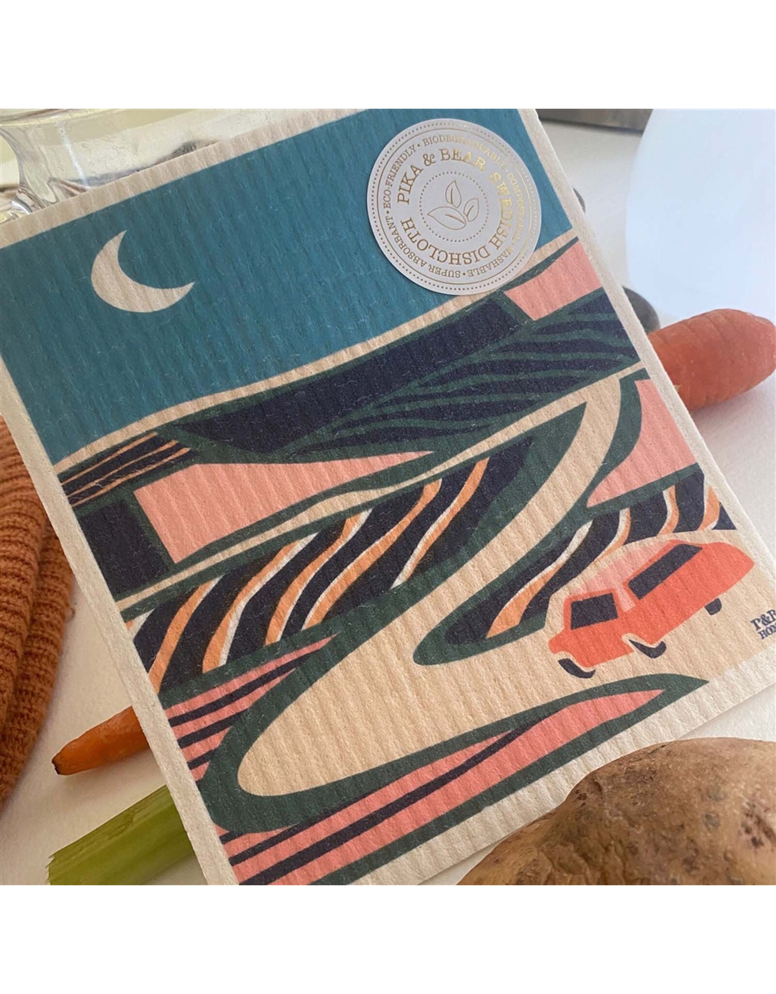 Pika & Bear Pika & Bear - Kerouac Night Drive Design Swedish Dishcloth