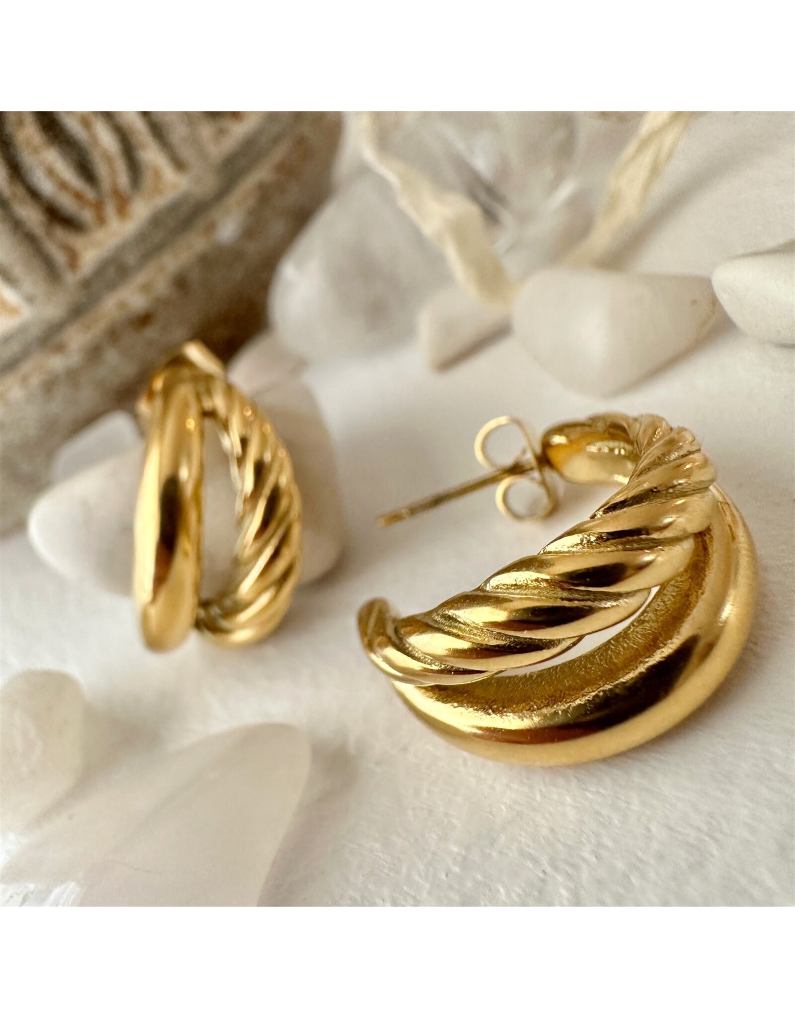 Pika & Bear Pika & Bear- Mithra Double Layer Twisted Hoop Earrings - Gold