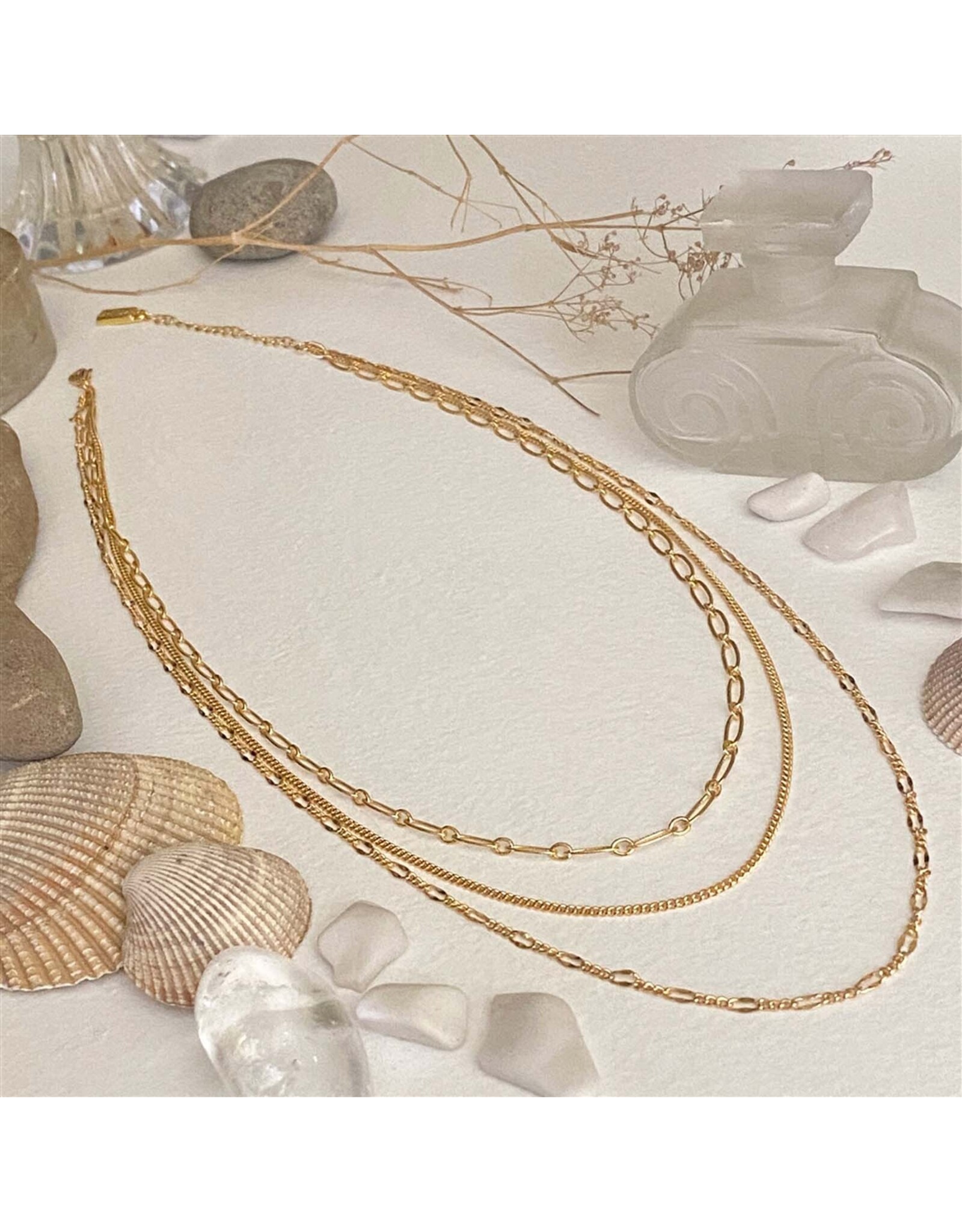 Pika & Bear Pika & Bear- Nanaimo Triple Layer Textured Chain Necklace in Gold
