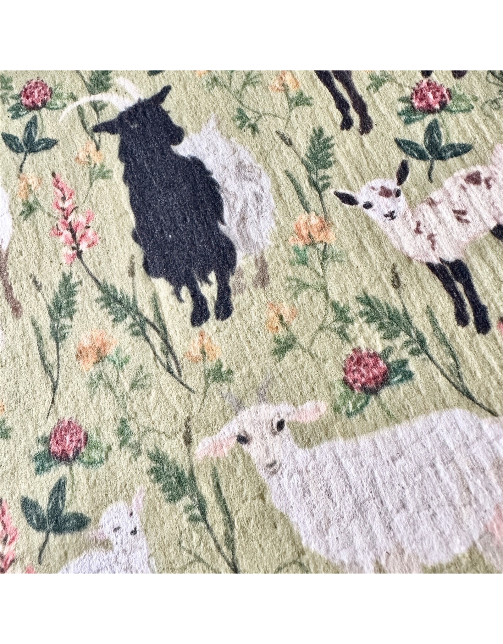 Pika & Bear Pika & Bear - "Totes Ma' Goats" Goats & Flowers Design Swedish Dishcloth