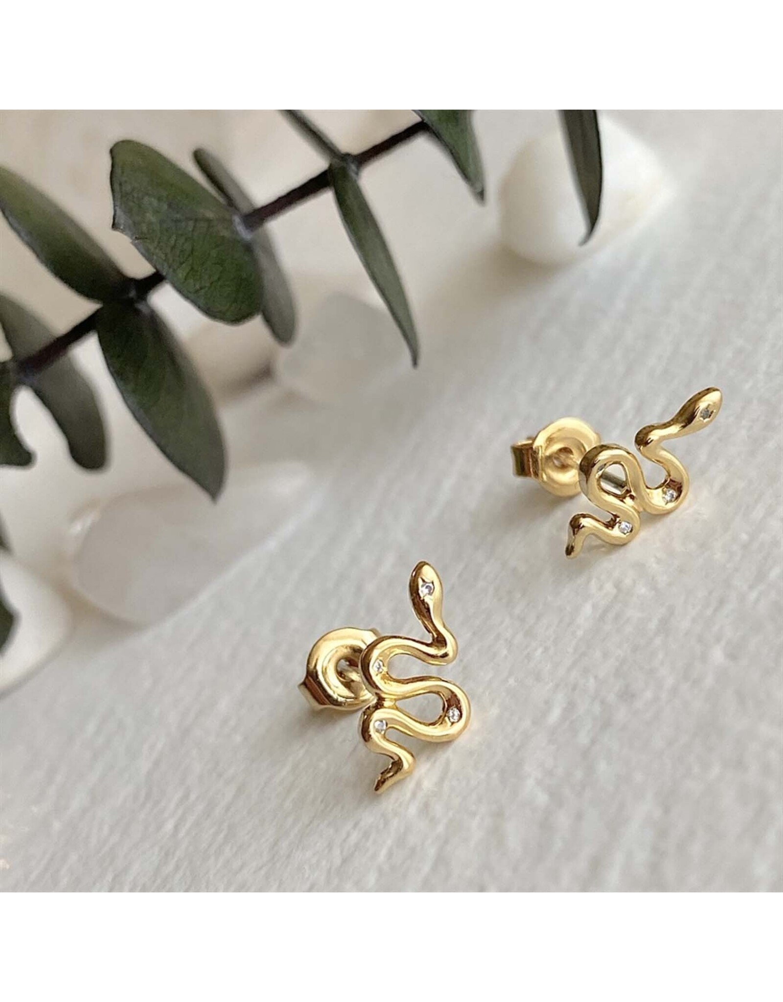 Pika & Bear Pika & Bear - Grasslands Tiny Snake Stud Earrings with Rhinestones in Gold