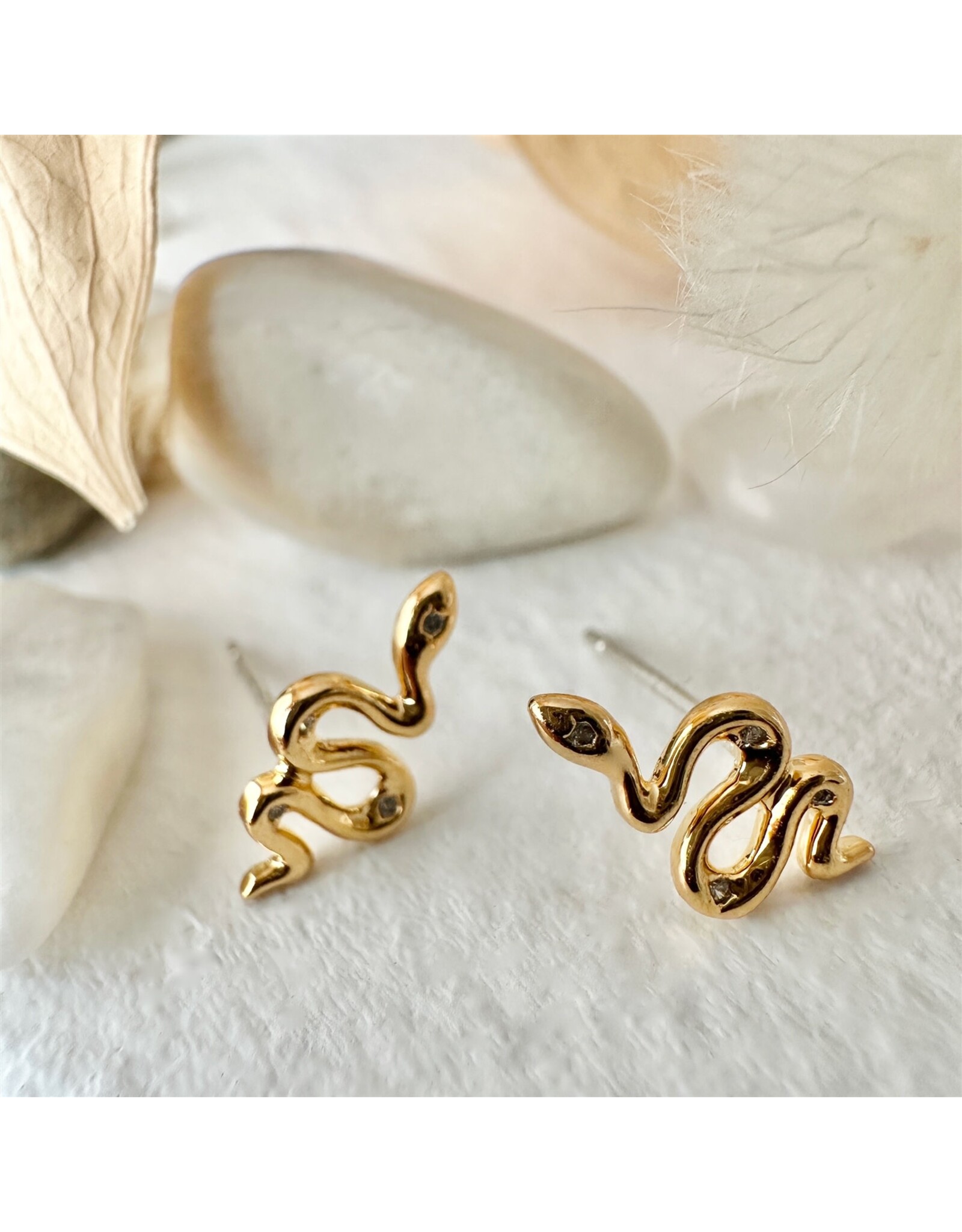Pika & Bear Pika & Bear - Grasslands Tiny Snake Stud Earrings with Rhinestones in Gold